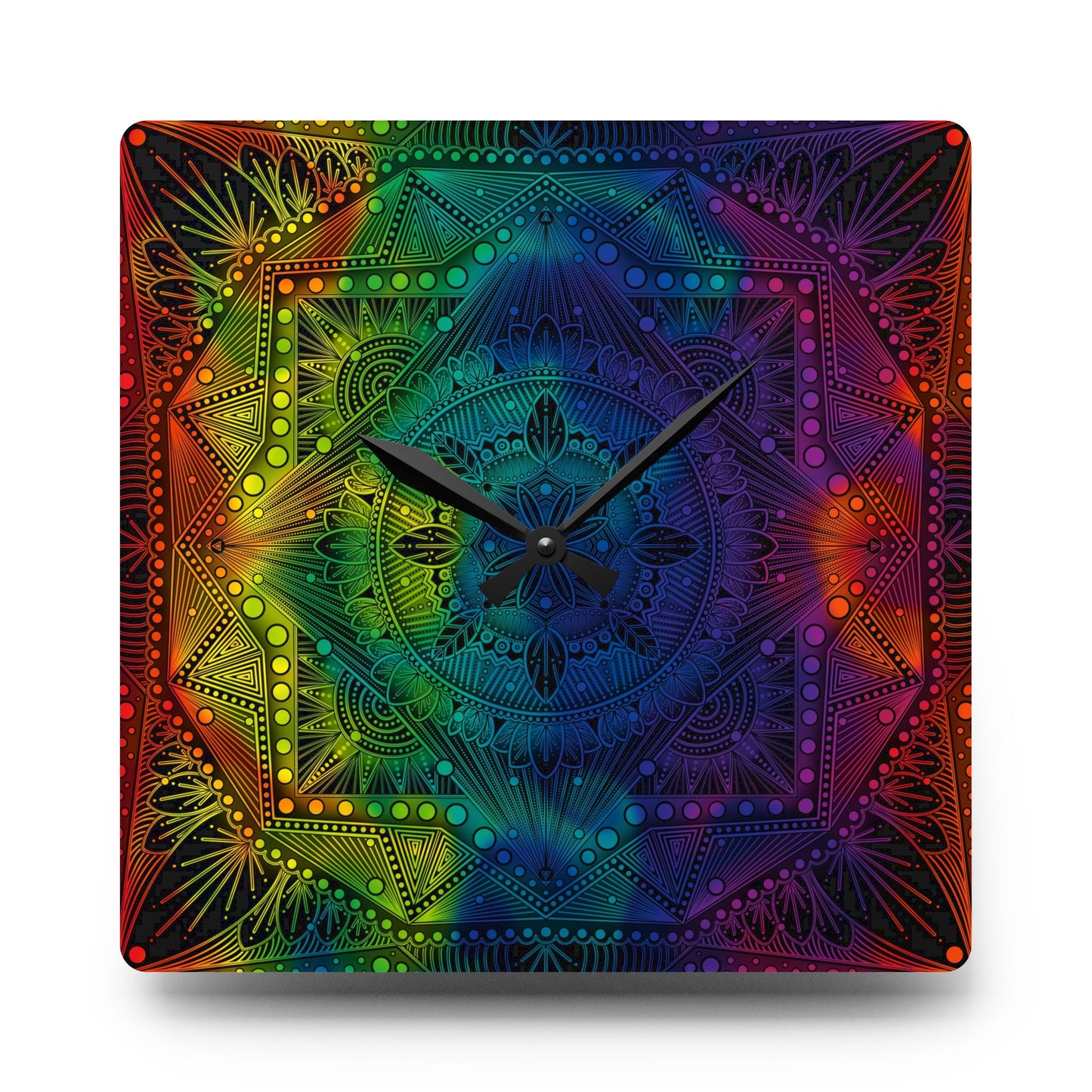 Mandala Wall Clock, Rainbow Holographic Acrylic Clock, Psychedelic Art, Colorful Home Decor, Unique Gift Idea, Anndria Design