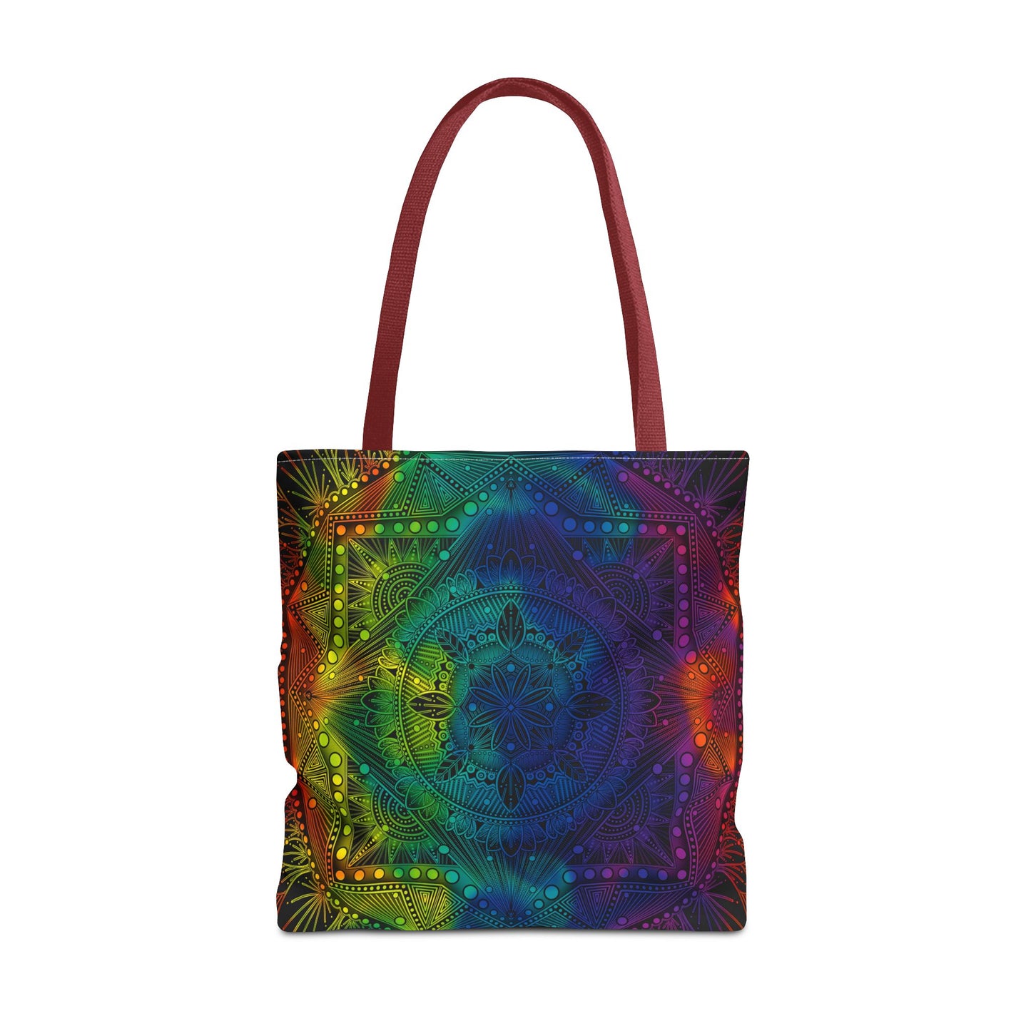 Holographic Mandala Tote Bag - Rainbow Custom Design by Anndria, Unique Shoulder Handbag for Women, Colorful Beach Carryall, Boho Shopping