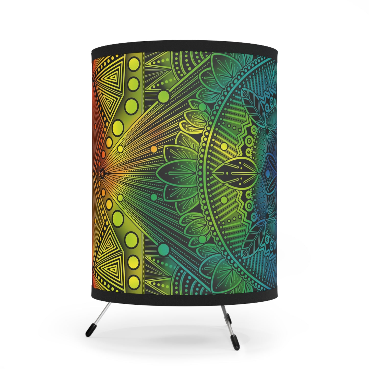 Lamp Shade, Rainbow Holographic Mandala Design by Anndria, Unique Tripod Lamp for Home Decor, US\CA Plug, Custom Printed Lighting,