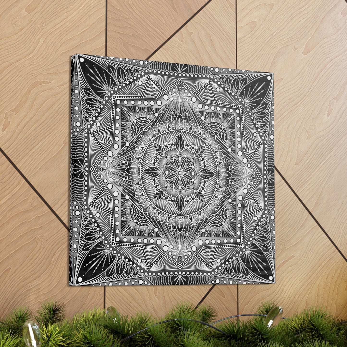 Square Canvas Print, Black and White Mandala Artwork by Anndria, Gallery Wall Decor, Minimalist Home Decoration, Zen Meditation Gift,