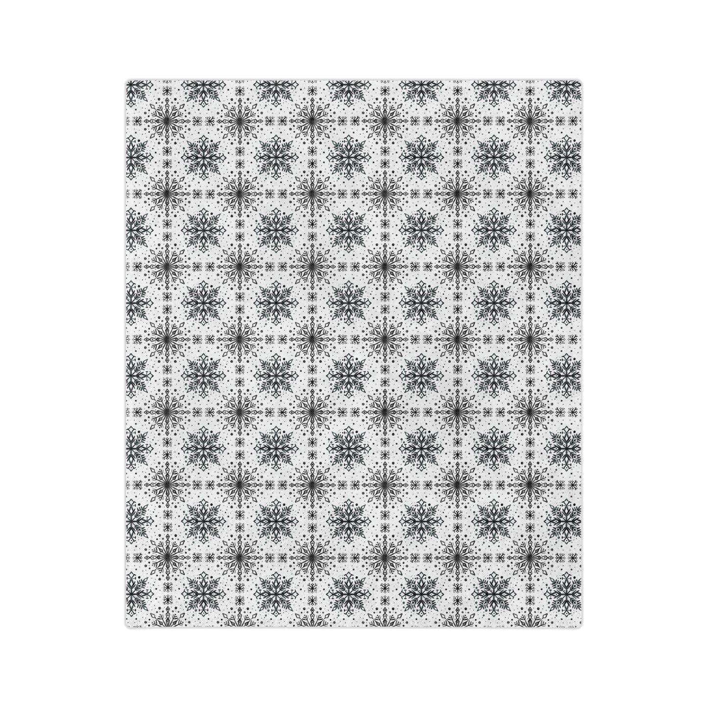 Velveteen Microfiber Blanket - Watercolor Snowflake Design by Anndria - Black and White