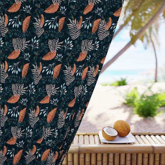 Curtains - Earthy Botanical Pattern in Teal, Orange, and Taupe Colors