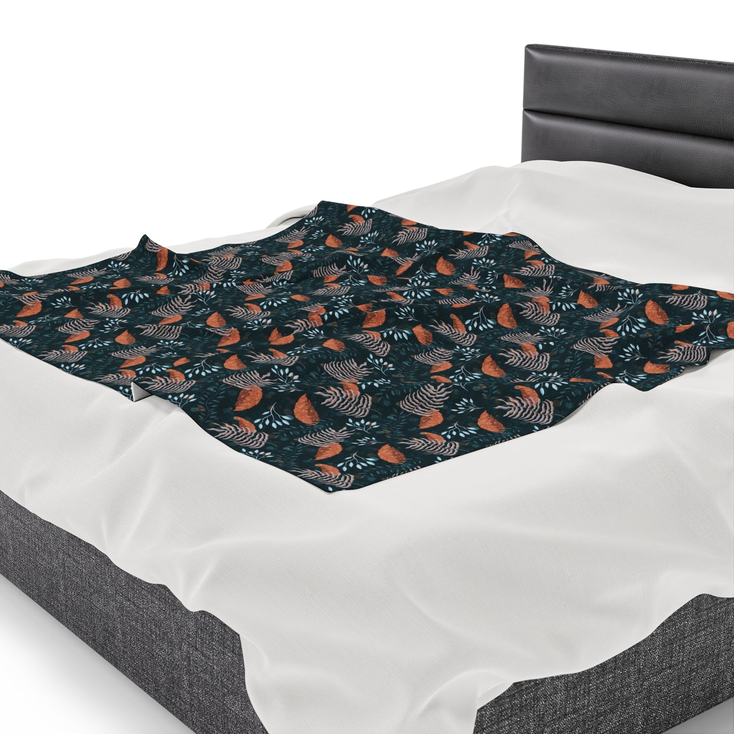 Plush Blanket - Earthy Teal, Orange and Taupe Botanical Pattern by Anndria