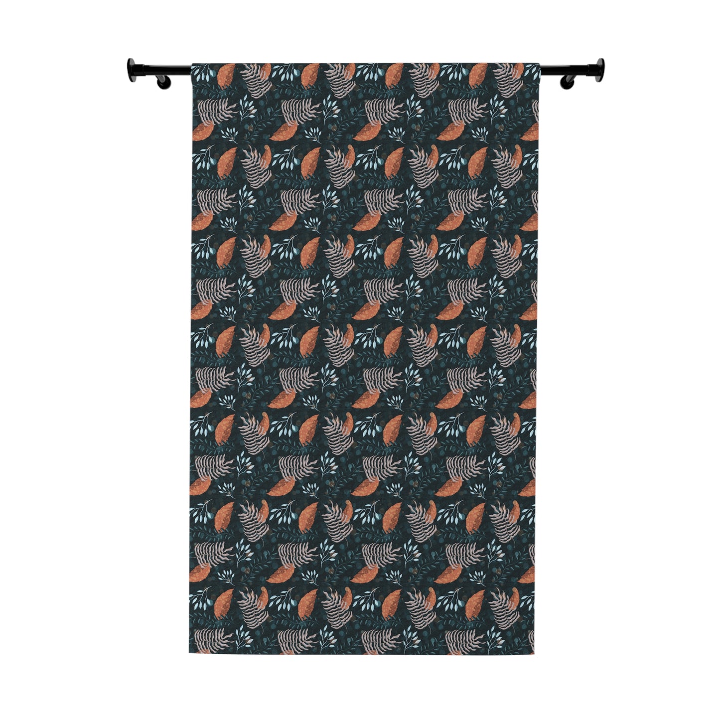 Curtains - Earthy Botanical Pattern in Teal, Orange, and Taupe Colors