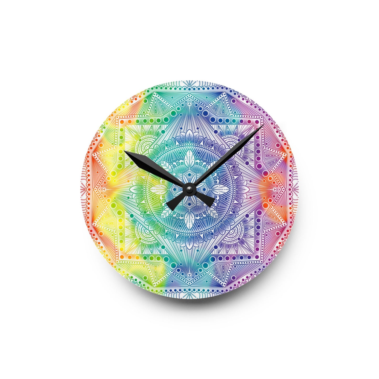 Mandala Wall Clock, Rainbow Holographic Acrylic Clock, Psychedelic Art, Colorful Home Decor, Unique Gift Idea, Anndria Design