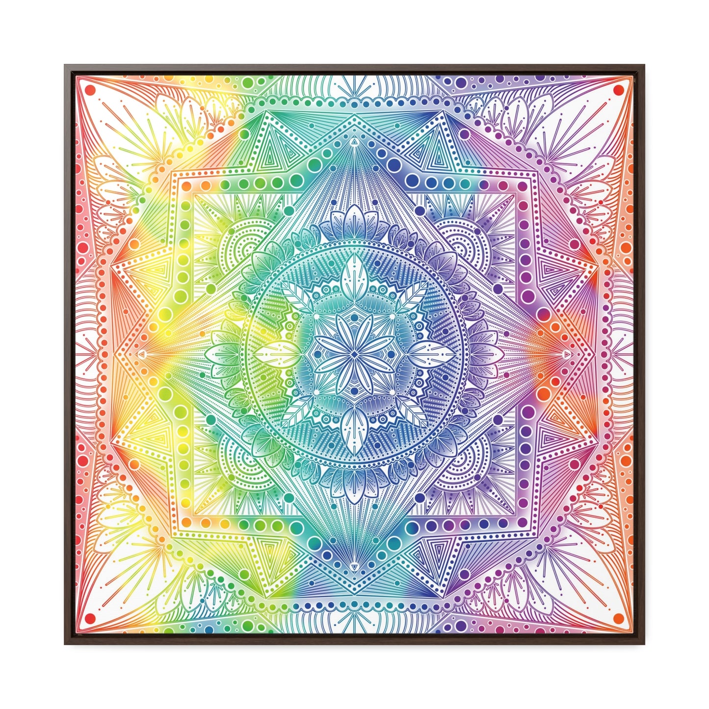 Canvas Prints, Holographic Rainbow Mandala Artwork, Square Frame, Psychedelic Wall Decor, Abstract Art Gift