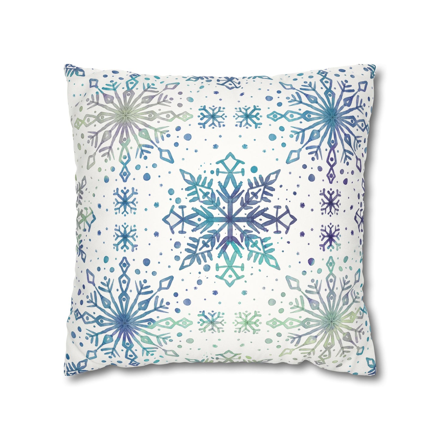 Pillowcase Watercolor Snowflake Design - Frosty teal, purple and green