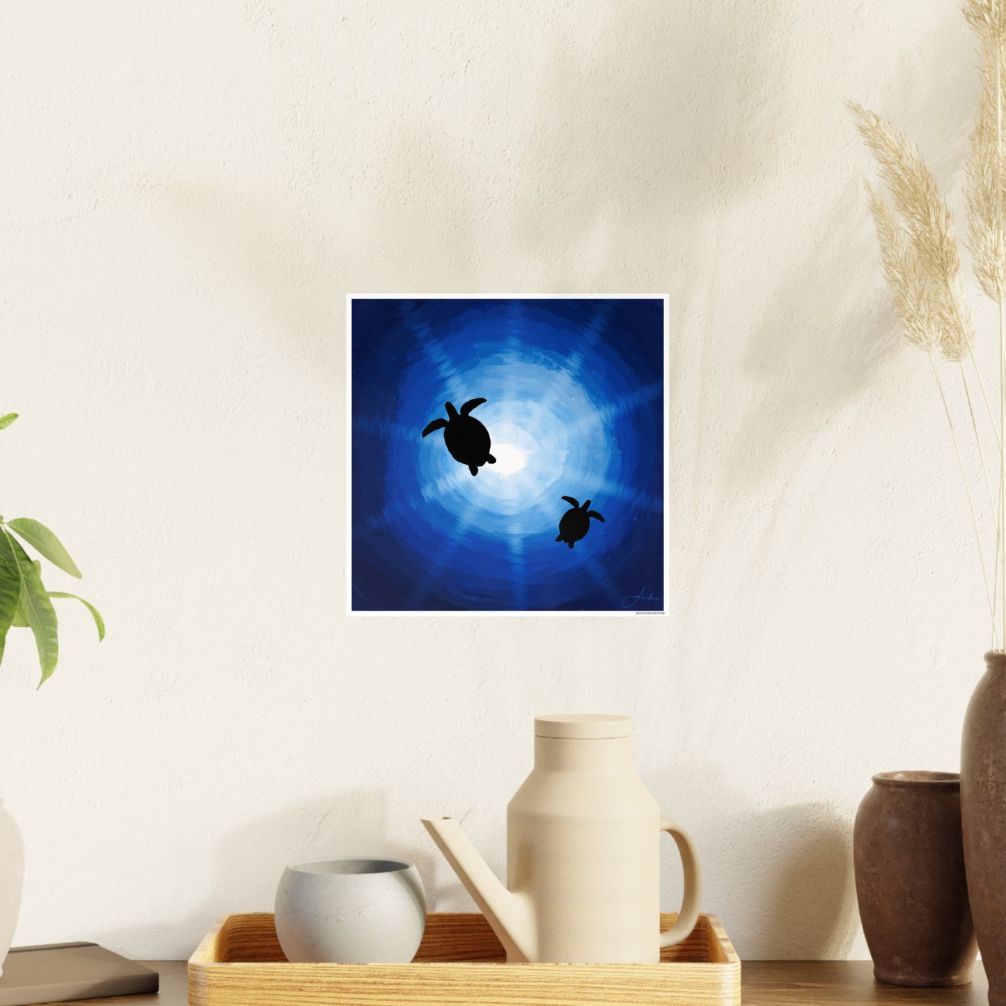 Ocean Turtles Photo Art Poster - Serene Sea Wall Decor Drawn by Anndria