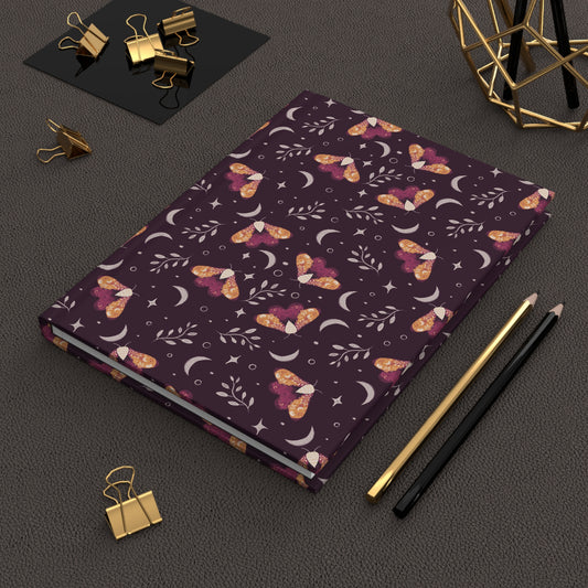 Hardcover Journal Witchy Moth Orange Design by Anndria