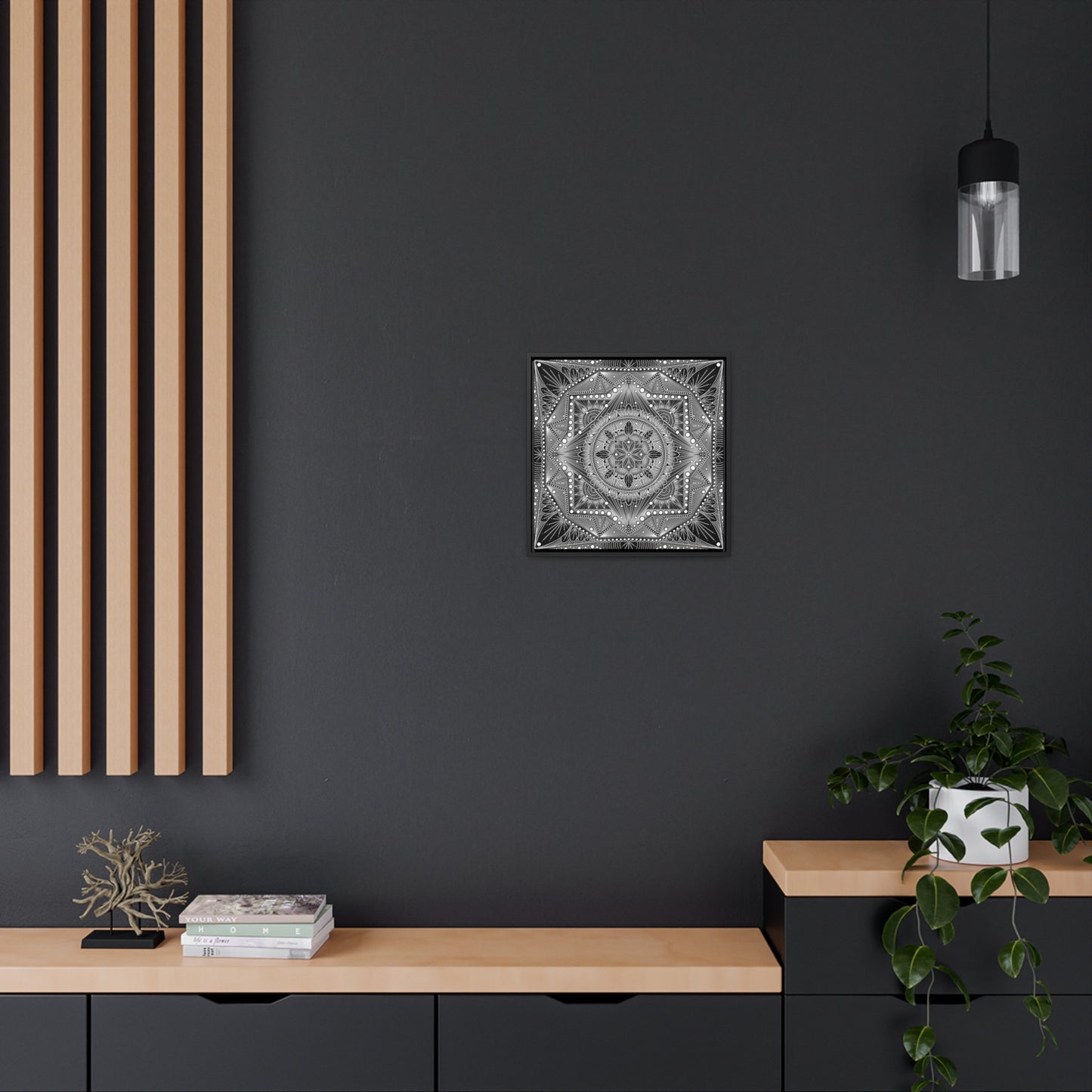 Square Frame Canvas Print, Black and White Mandala Artwork by Anndria, Gallery Wall Decor, Minimalist Home Decoration, Zen Meditation Gift,