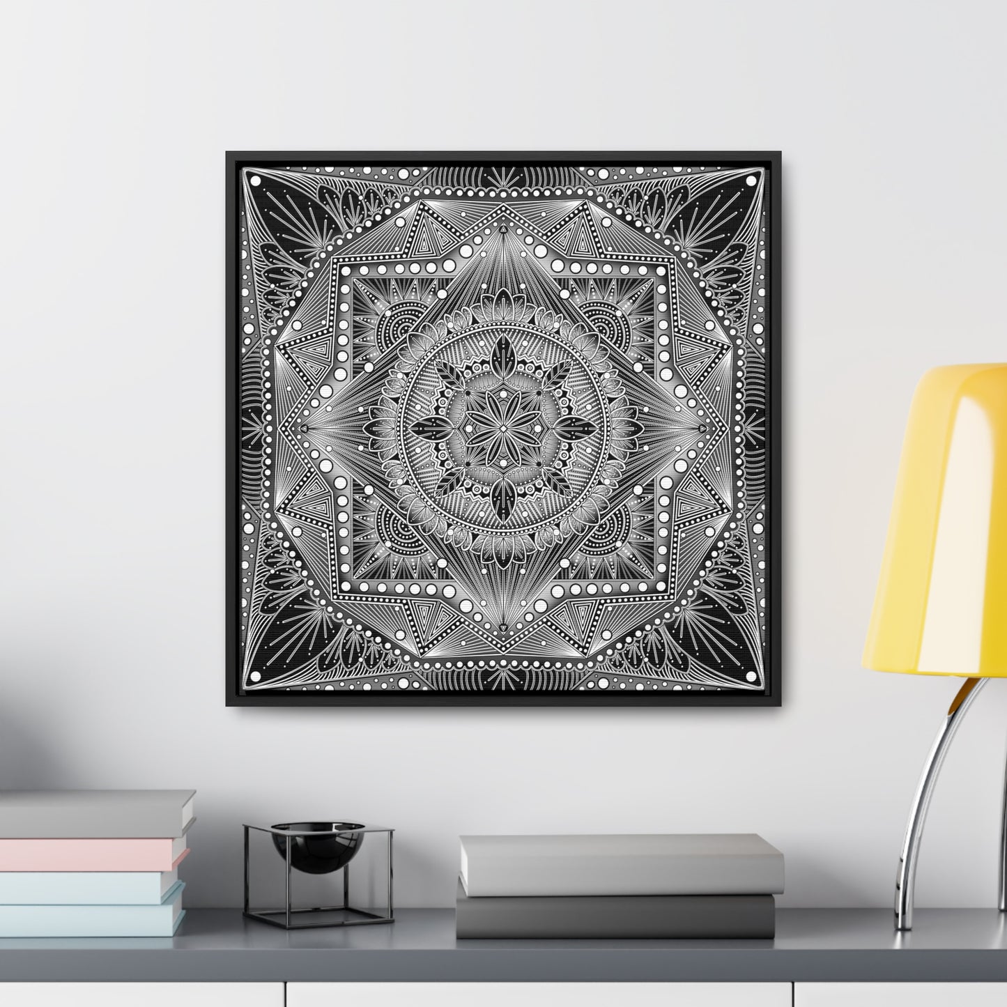 Square Frame Canvas Print, Black and White Mandala Artwork by Anndria, Gallery Wall Decor, Minimalist Home Decoration, Zen Meditation Gift,