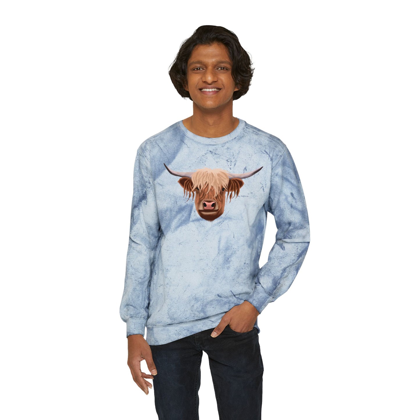 Highland Cow Color Blast Unisex Crewneck Sweatshirt - Vibrant & Cozy Apparel
