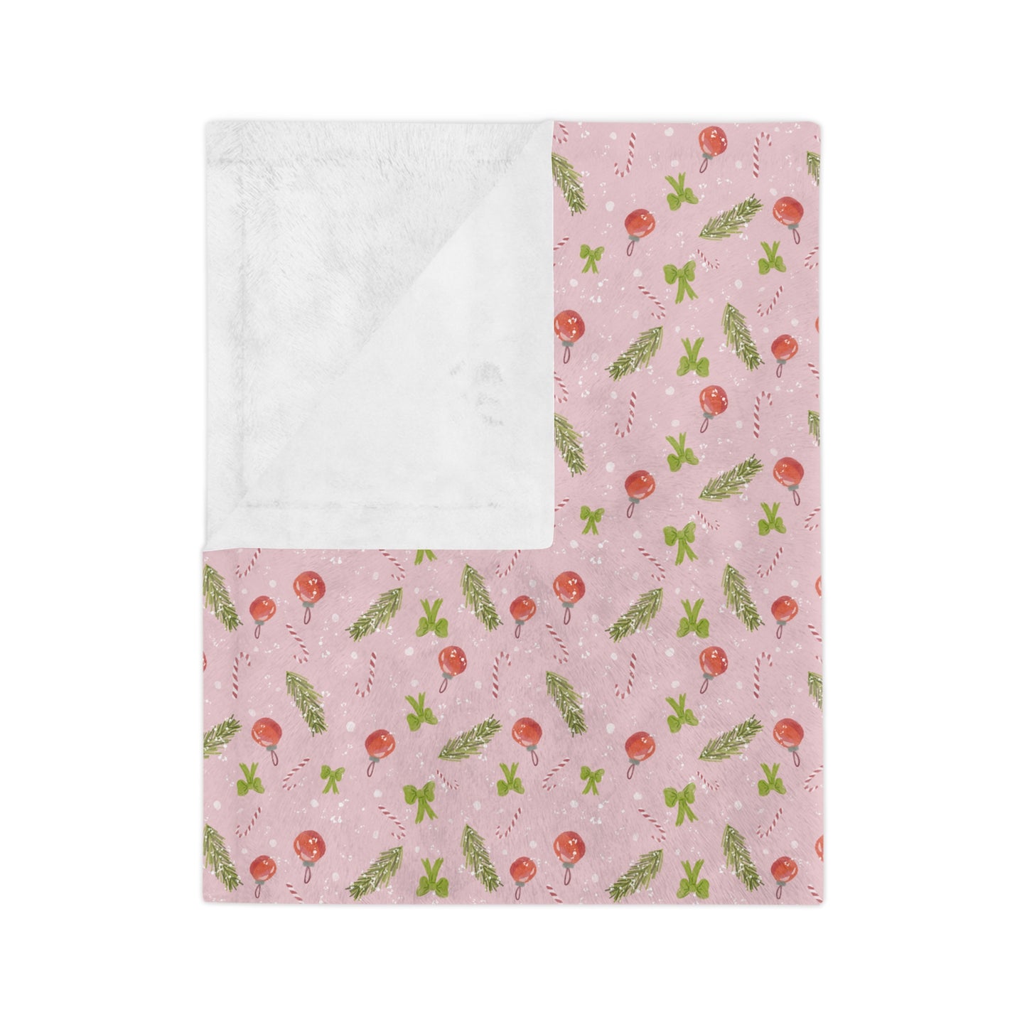 Velveteen Microfiber Blanket - Christmas Trim Pattern Watercolor Design - Pink
