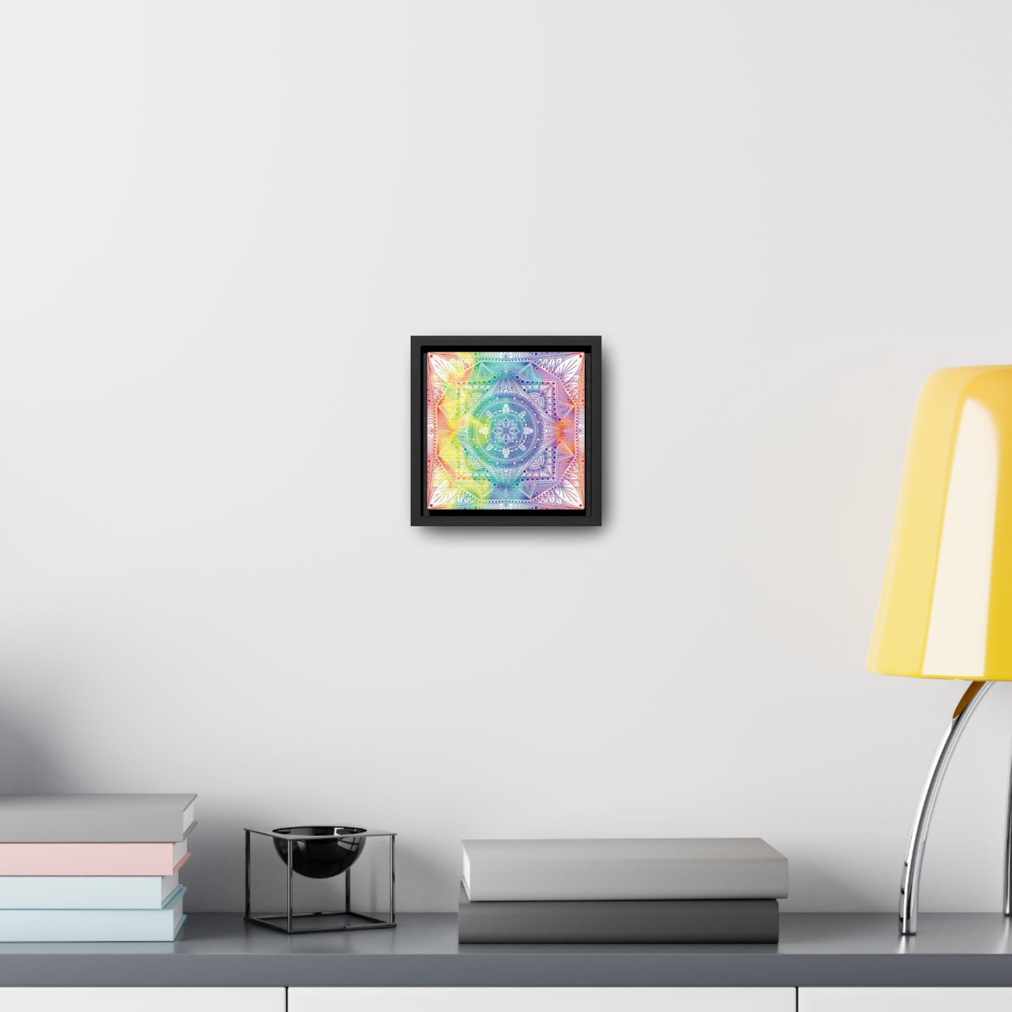 Canvas Prints, Holographic Rainbow Mandala Artwork, Square Frame, Psychedelic Wall Decor, Abstract Art Gift