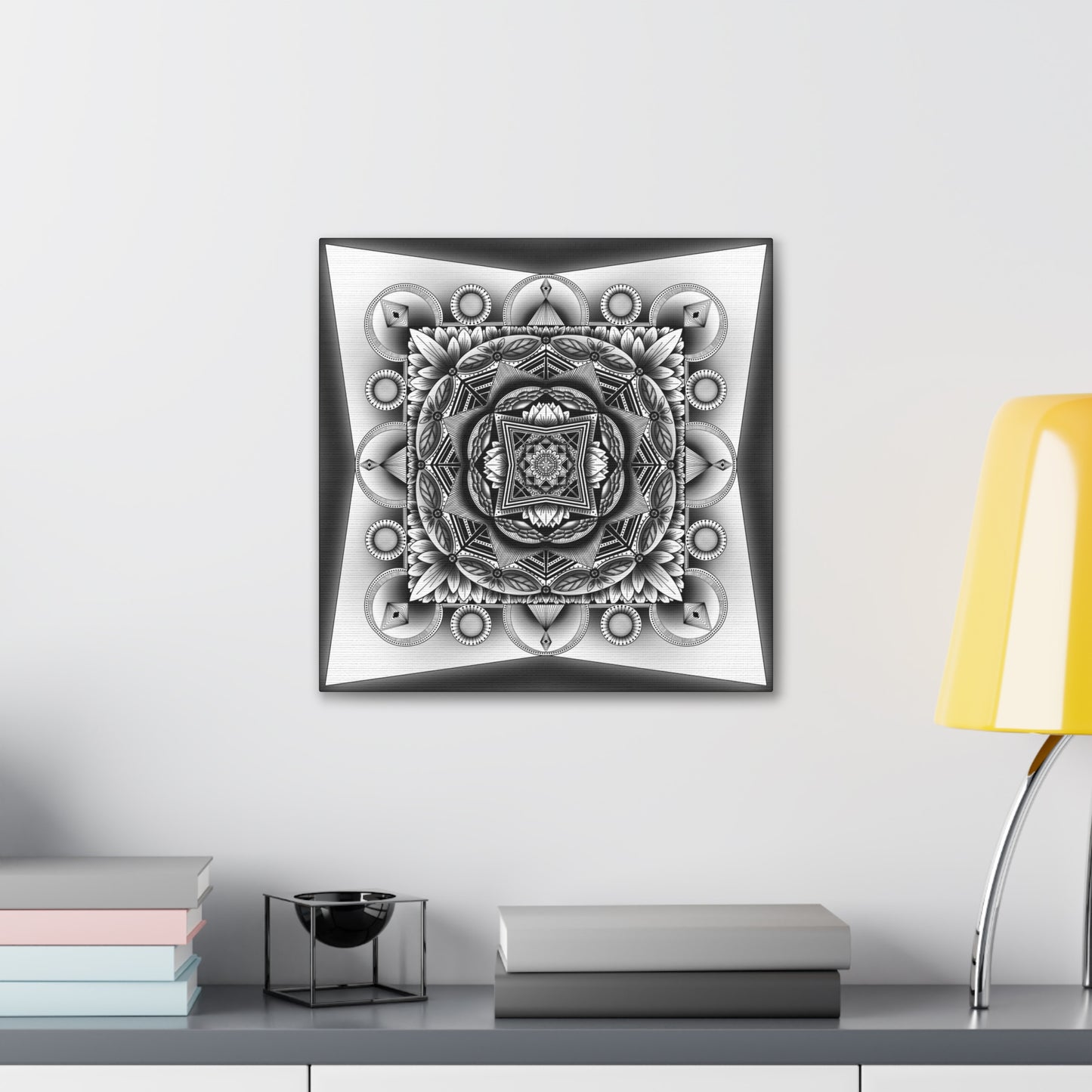 Square Canvas Print, Black and White Mandala Artwork by Anndria, Gallery Wall Decor, Minimalist Home Decoration, Zen Meditation Gift,