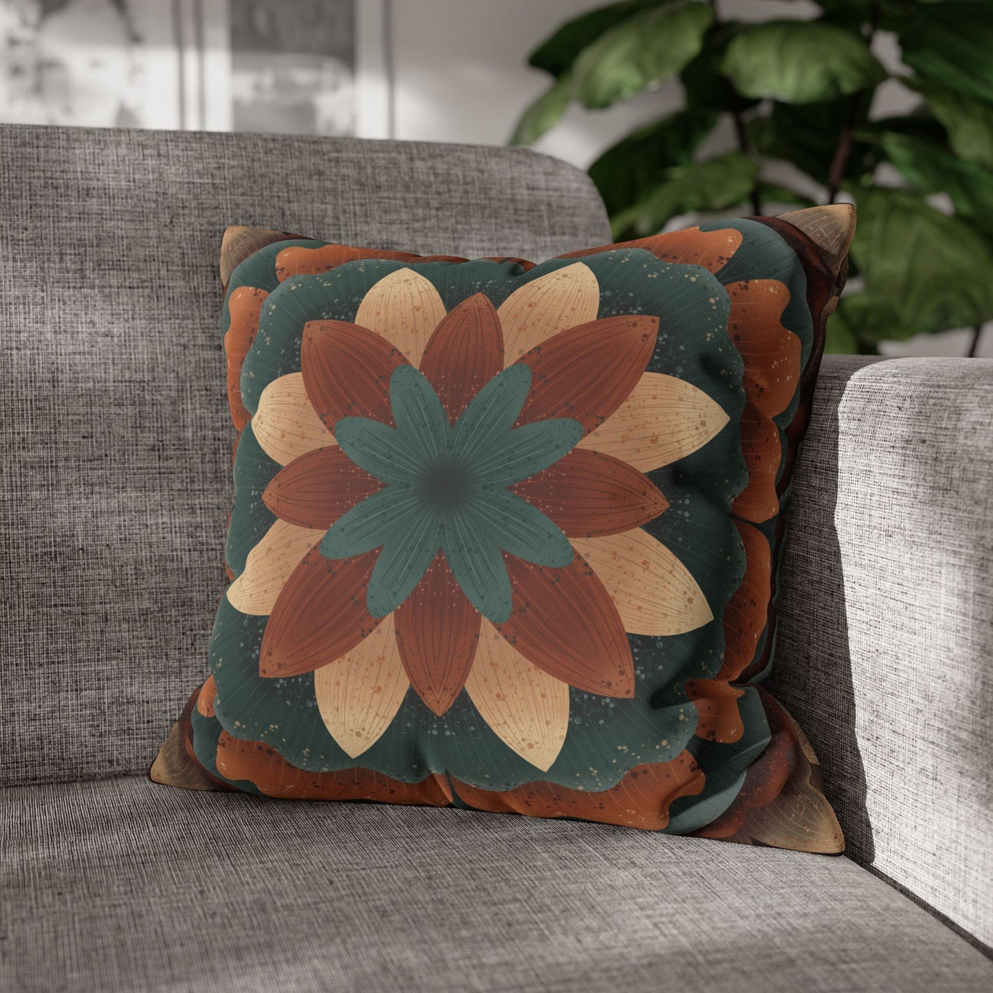 Faux Suede Pillowcase, Harvest Harmony Mandala, Square Pillow Cover, Anndria Fall Vibes, Home Decor, Boho Cushion Case