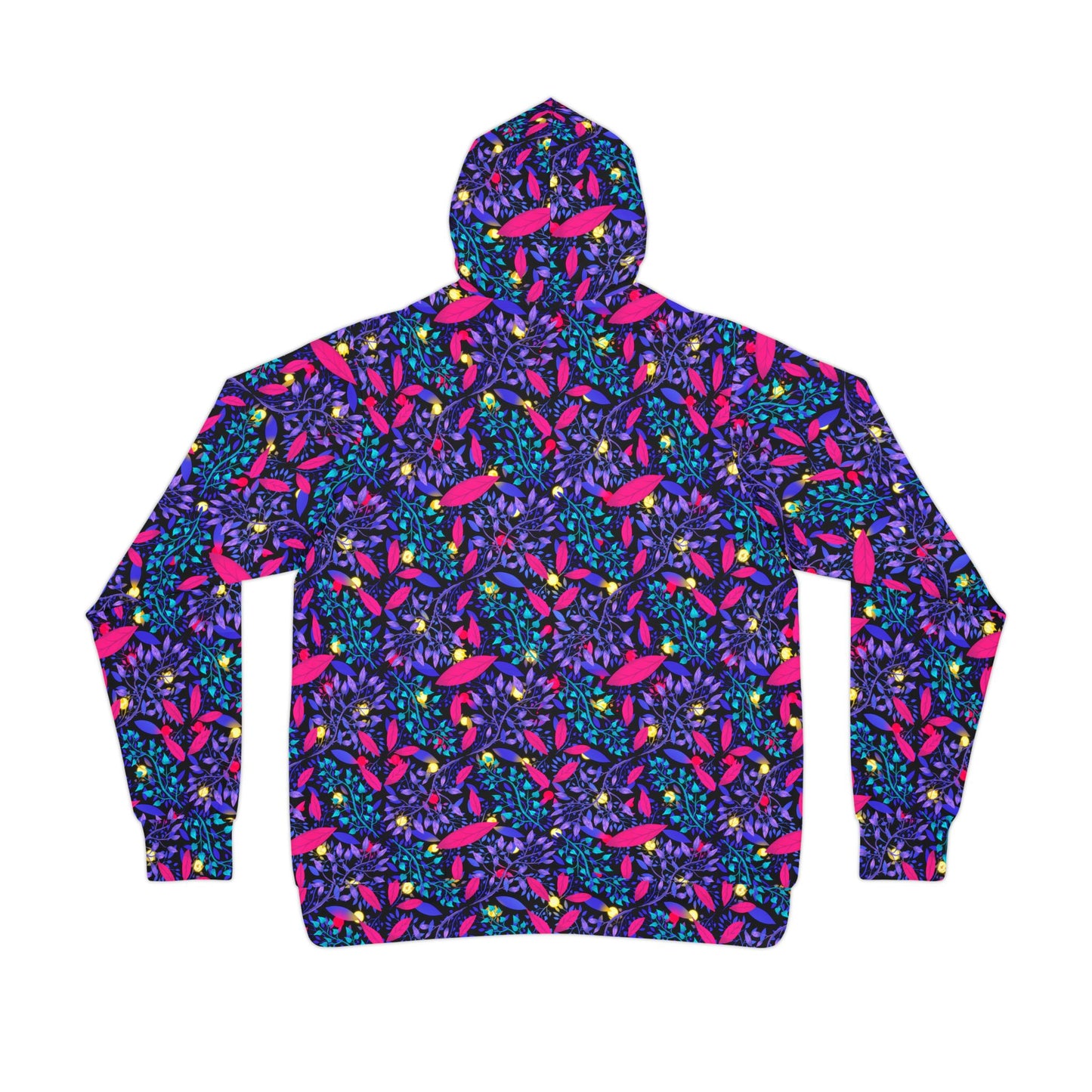 Neon Night Athletic Hoodie with Botanical Pattern by Anndria