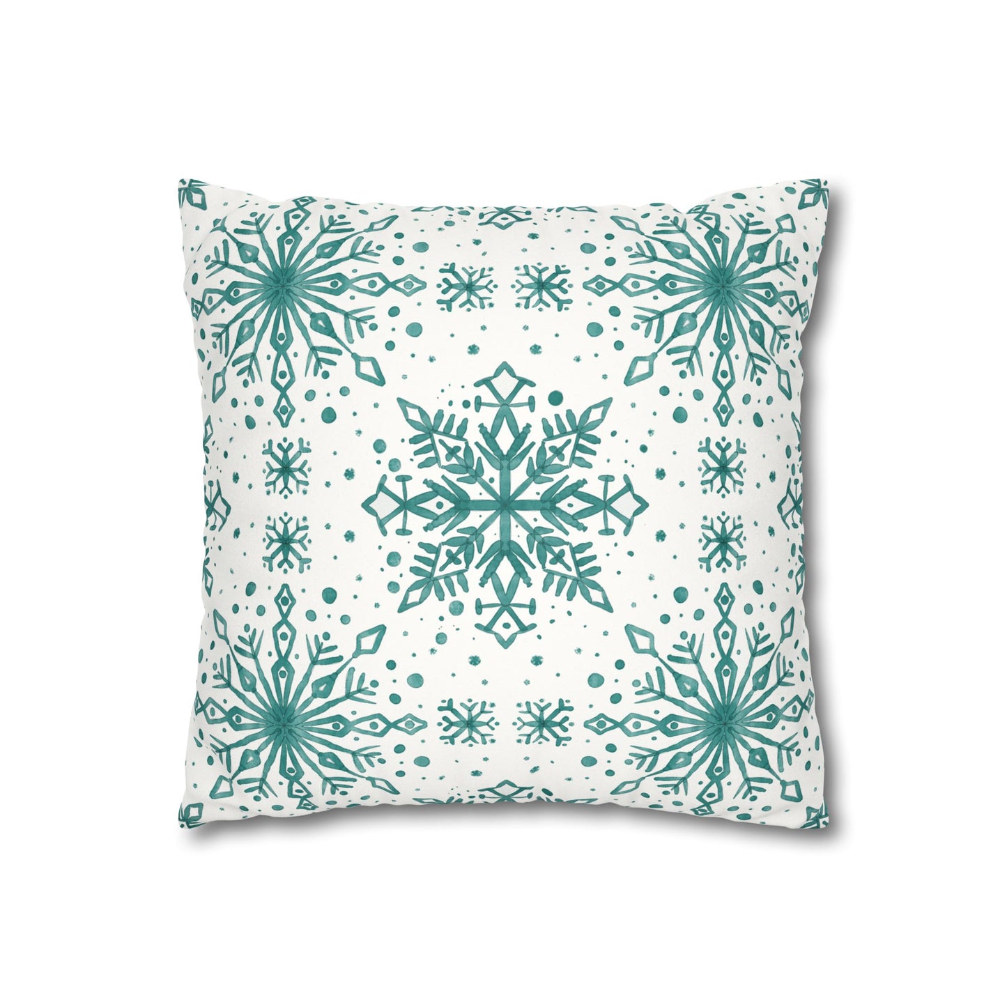 Pillowcase Watercolor Snowflake Design - Teal and White