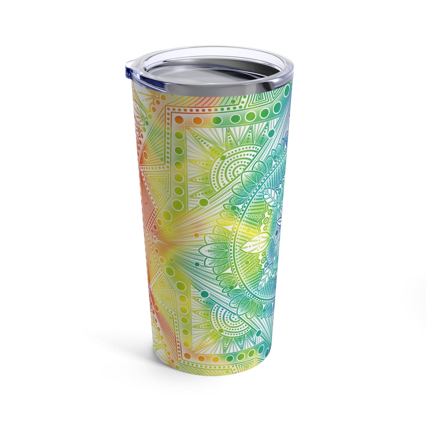 Holographic Mandala Tumbler, Rainbow Custom Cup, 20oz Stainless Steel Mug, Anndria Art, Unique Drinkware Gift, Festival Accessory