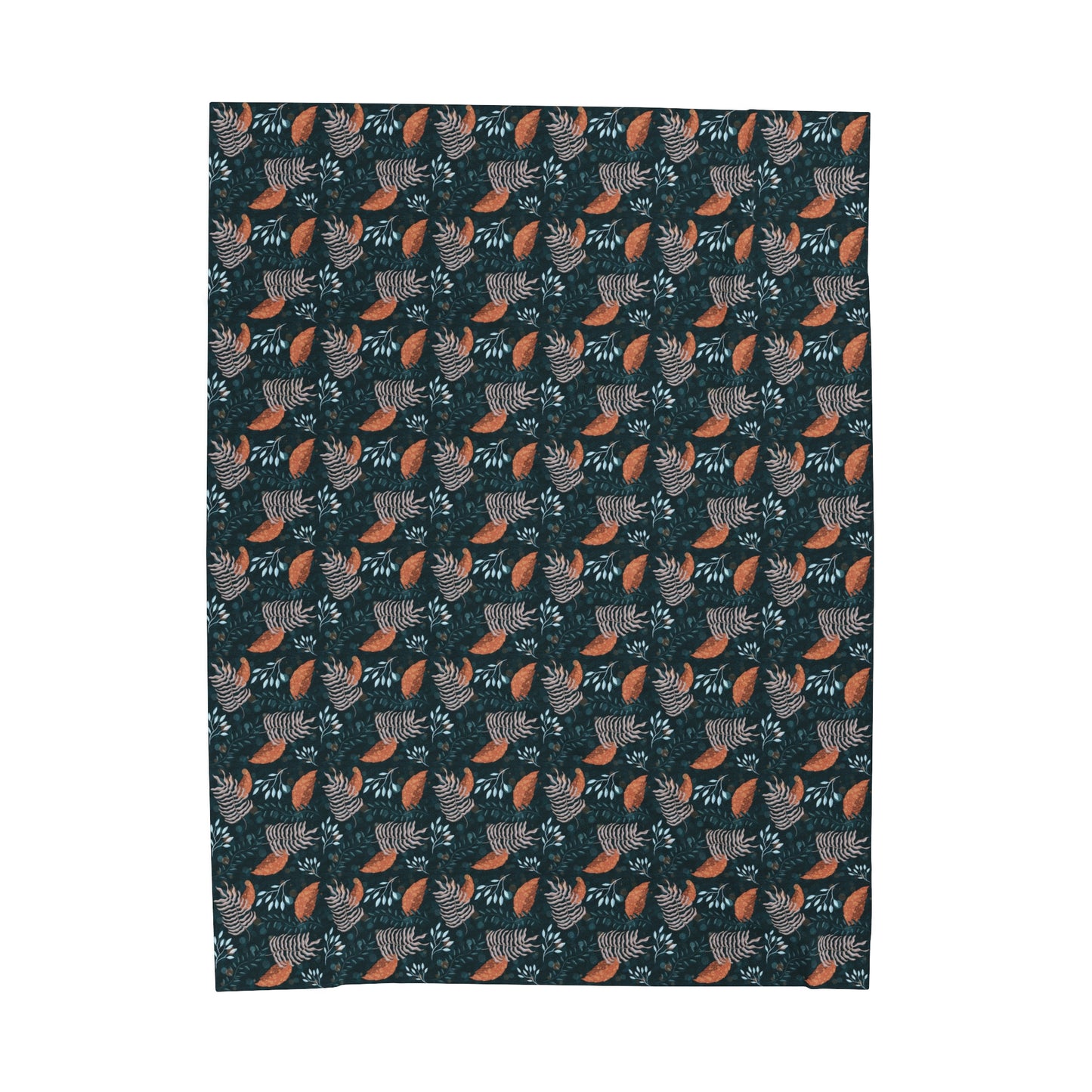 Plush Blanket - Earthy Teal, Orange and Taupe Botanical Pattern by Anndria