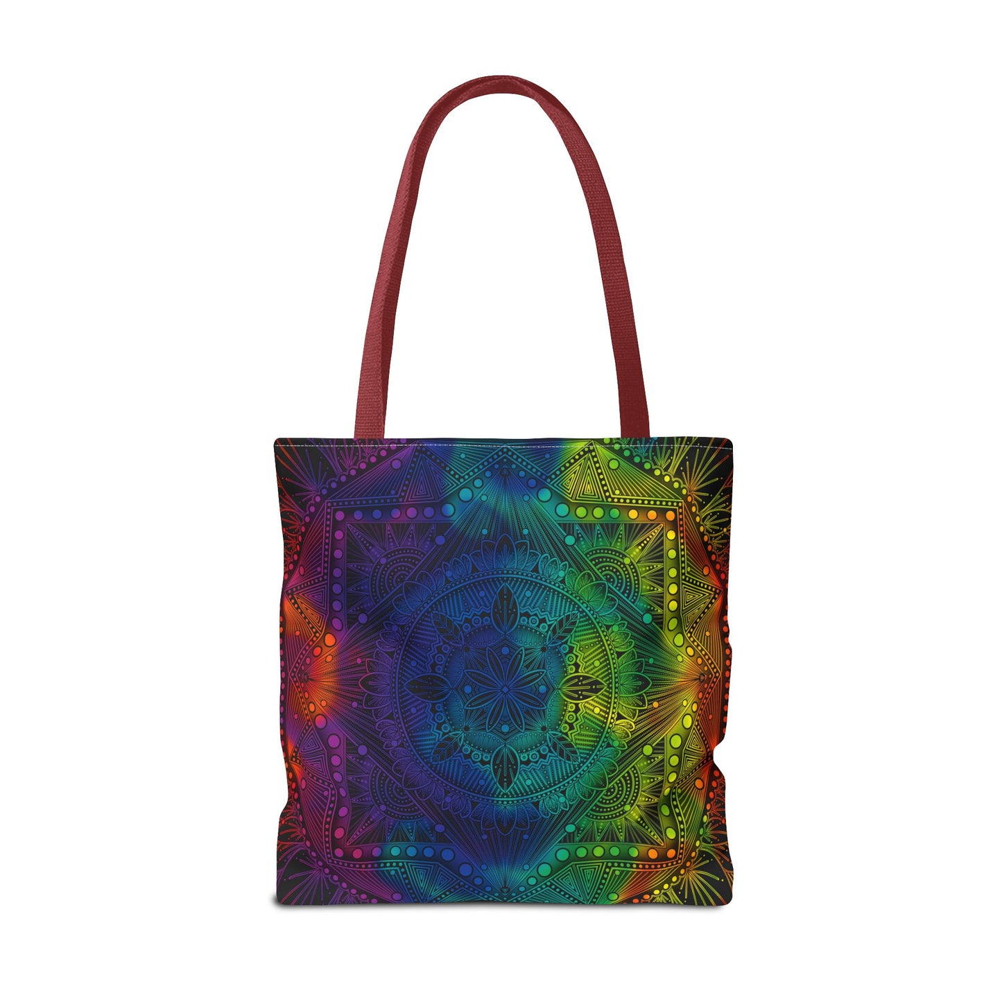 Holographic Mandala Tote Bag - Rainbow Custom Design by Anndria, Unique Shoulder Handbag for Women, Colorful Beach Carryall, Boho Shopping