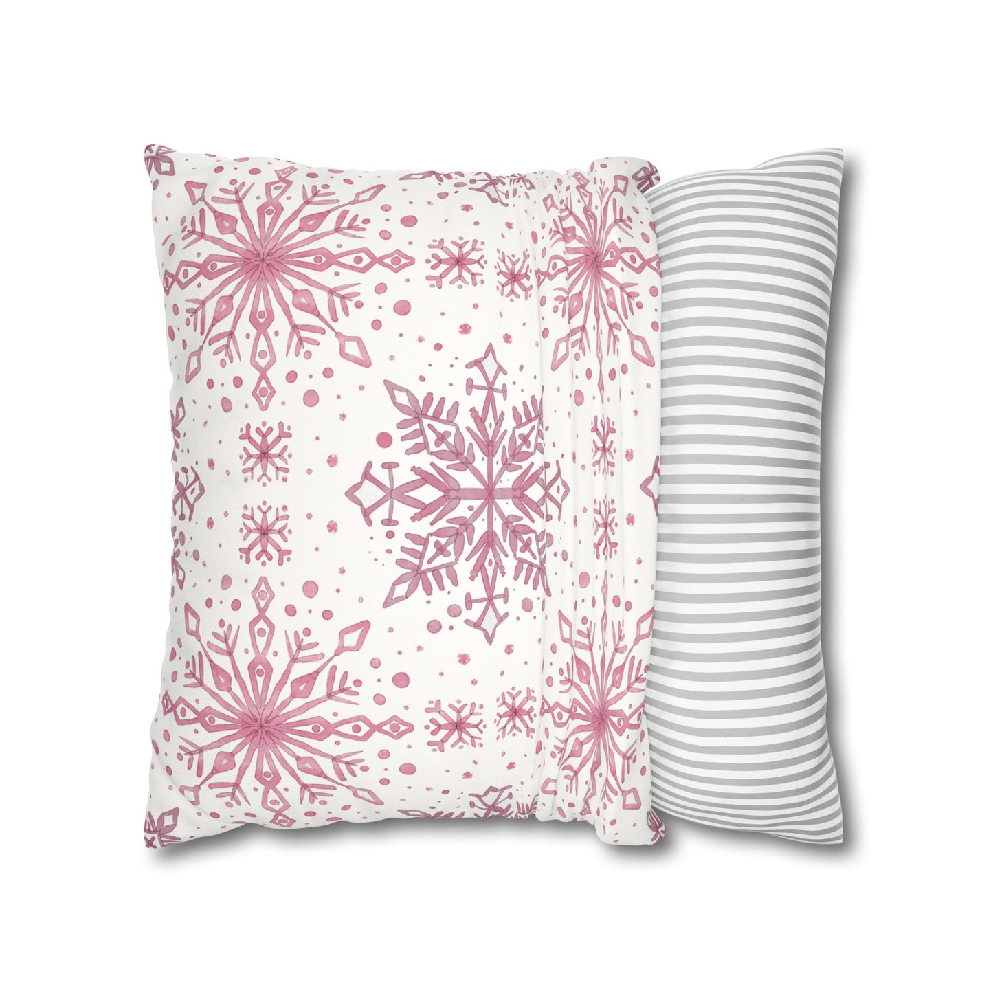 Pillowcase Watercolor Snowflake Design - Pink and White