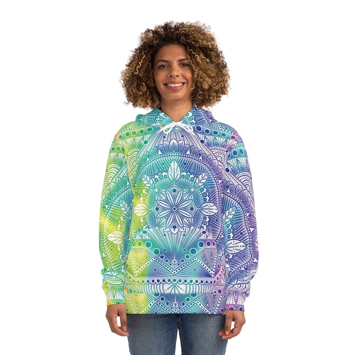 Mandala Hoodie, Holographic Rainbow Psychedelic Artwork by Anndria, Festival Fashion, Colorful Sweatshirt, Boho Clothing, Trippy Hooded Top,