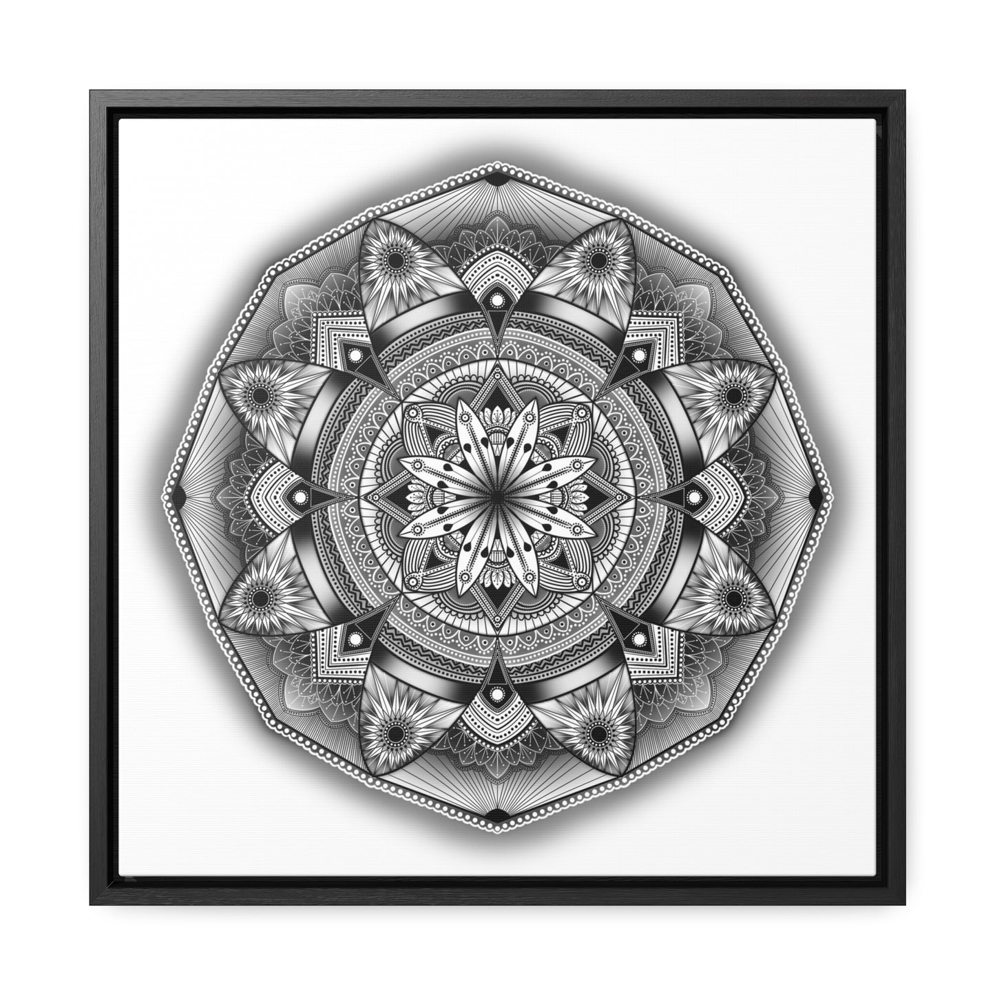 Square Frame Canvas Print, Black and White Mandala Artwork by Anndria, Gallery Wall Decor, Minimalist Home Decoration, Zen Meditation Gift,