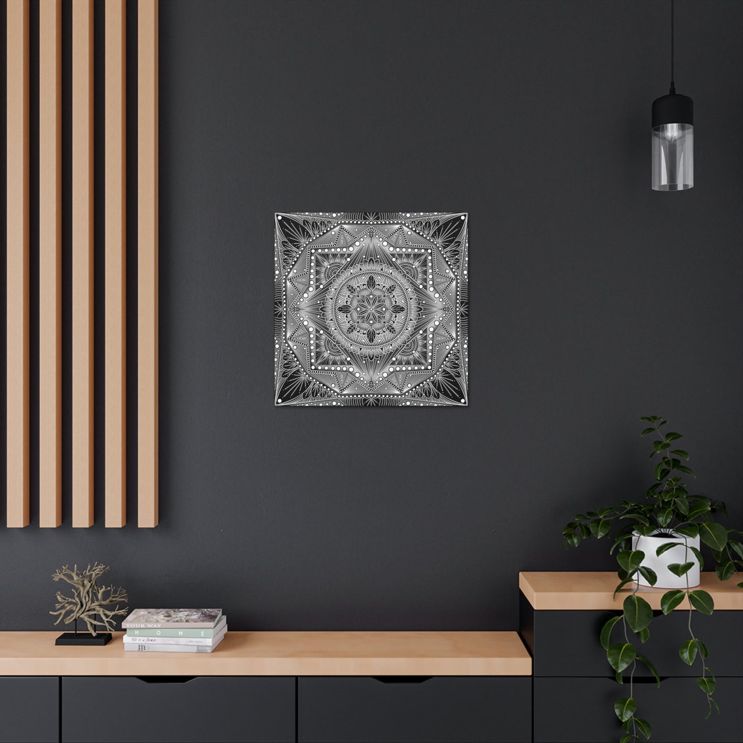 Square Canvas Print, Black and White Mandala Artwork by Anndria, Gallery Wall Decor, Minimalist Home Decoration, Zen Meditation Gift,