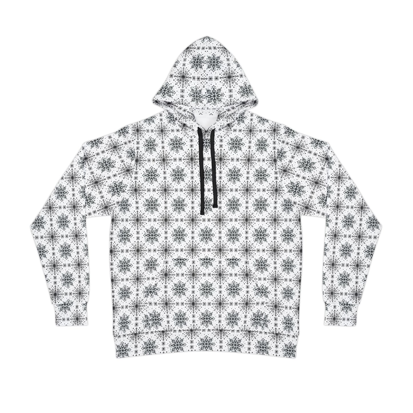 Snowflake Athletic Hoodie - Watercolor Design by Anndria - Black and White