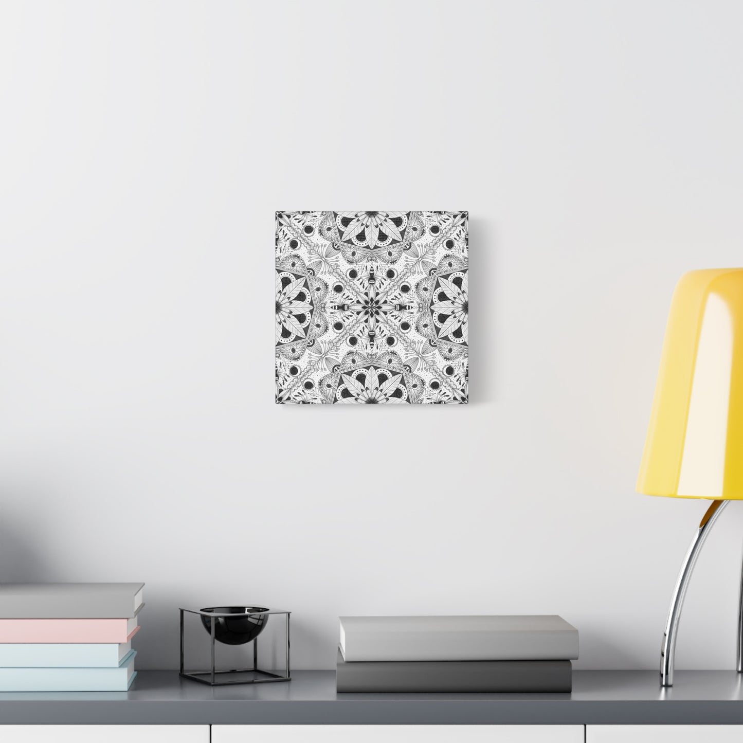 Black and White Floral Pattern Canvas Wall Art - Witchy Moth and Moons