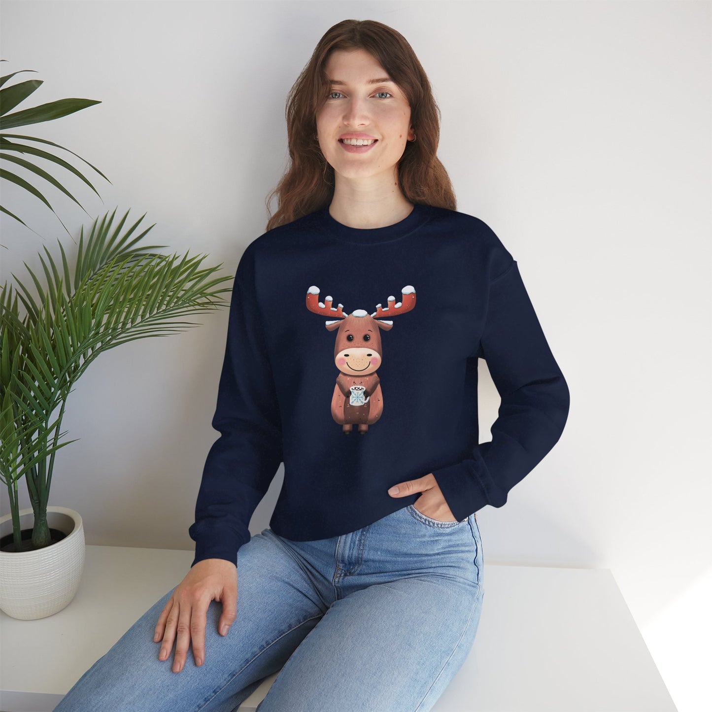 Moose Hot Chocolate Crewneck Sweatshirt by Anndria
