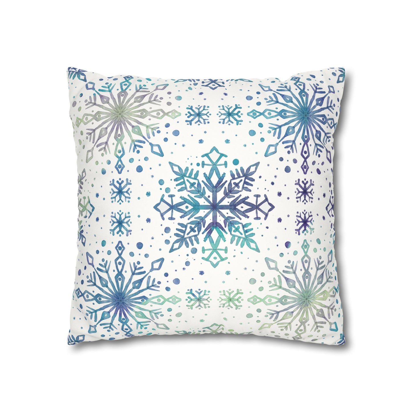 Pillowcase Watercolor Snowflake Design - Frosty teal, purple and green