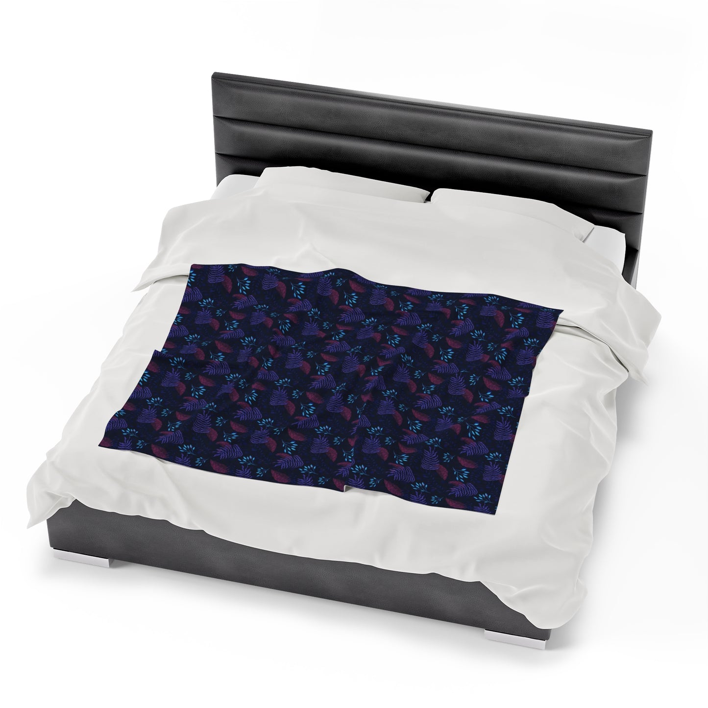 Plush Blanket - Purple and Blue Botanical Pattern by Anndria