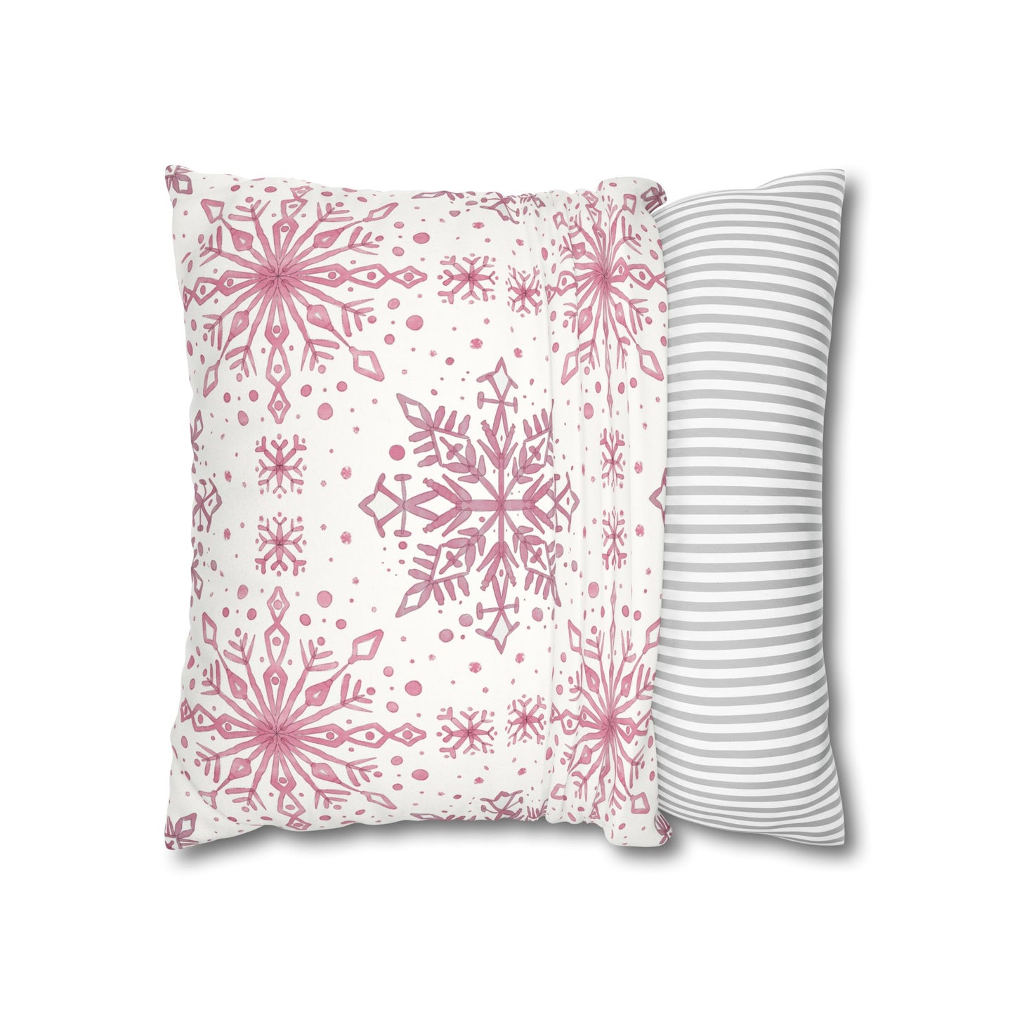 Pillowcase Watercolor Snowflake Design - Pink and White