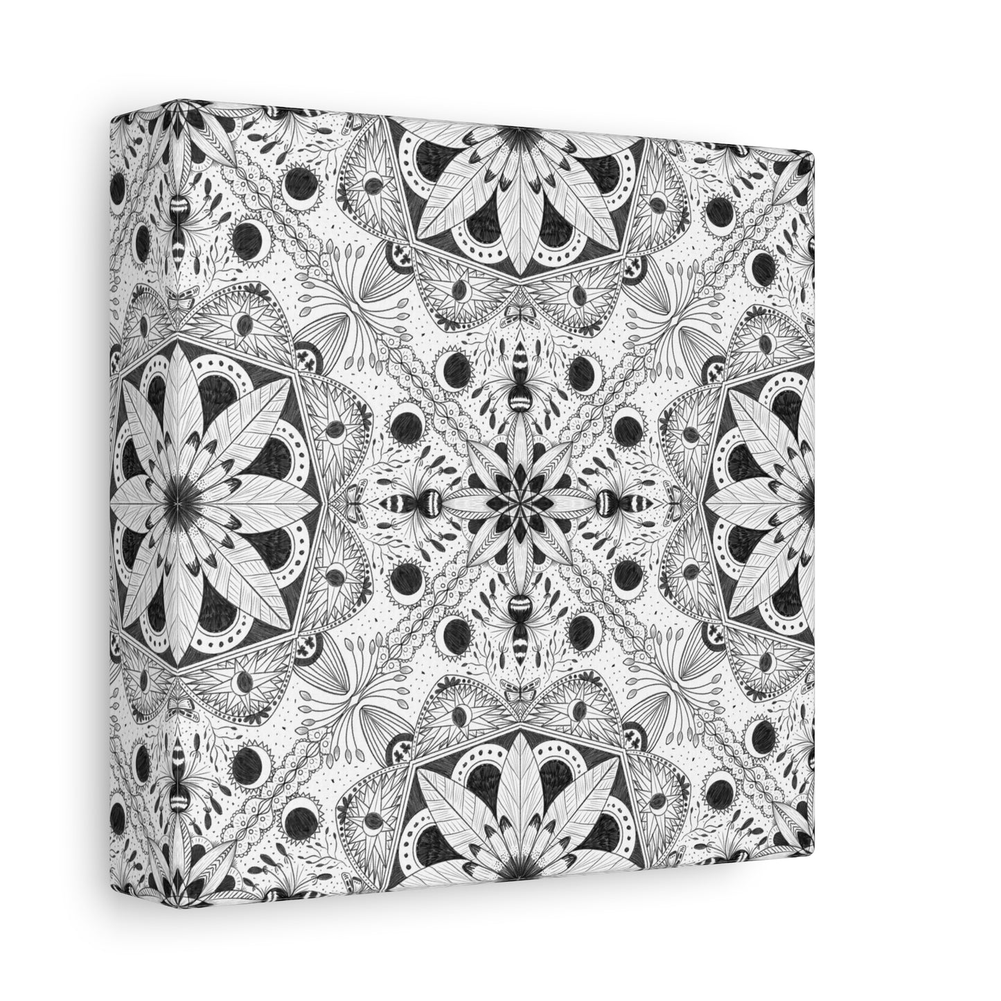 Black and White Floral Pattern Canvas Wall Art - Witchy Moth and Moons