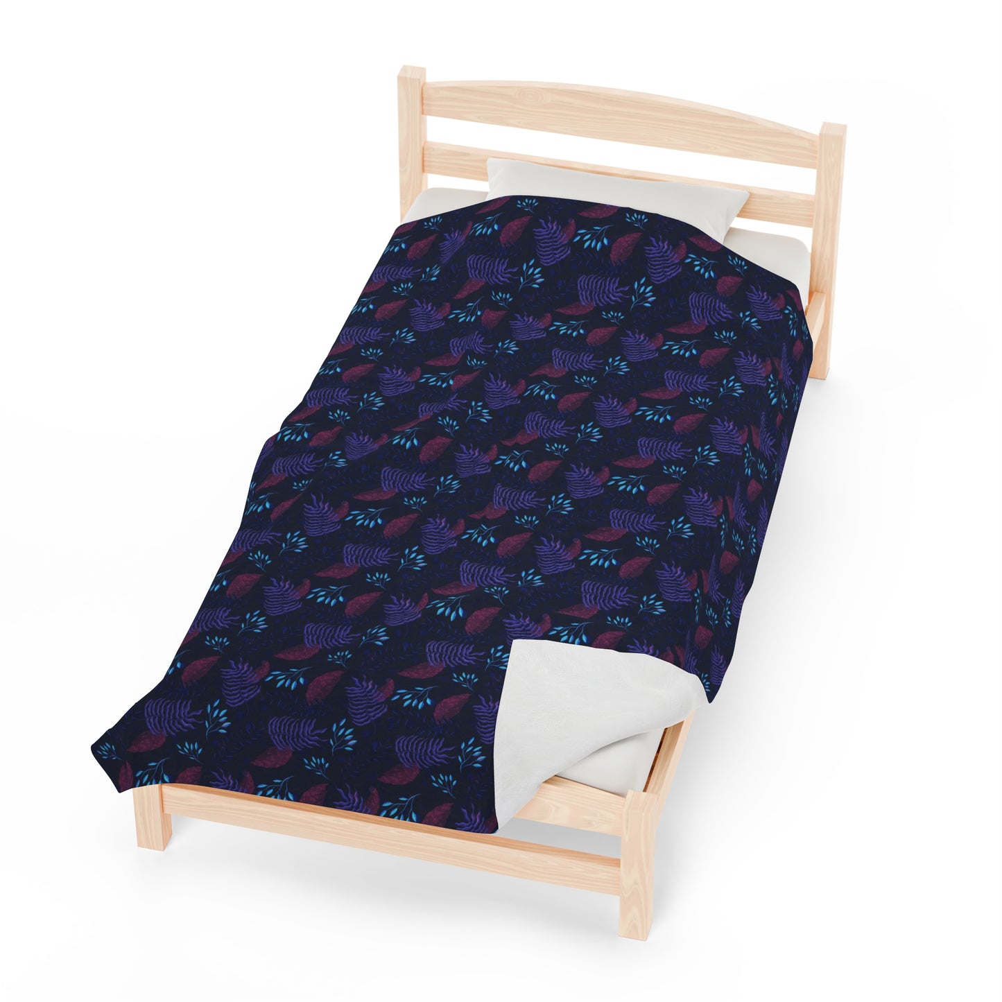 Plush Blanket - Purple and Blue Botanical Pattern by Anndria