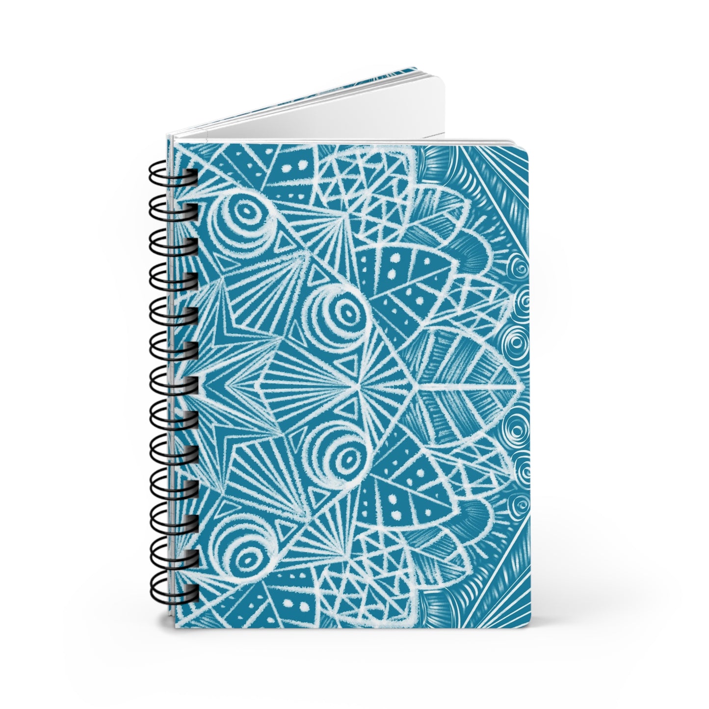 Mandala Spiral Bound Journal, Teal and White Notebook, Mandala Pattern Sketchbook, Artistic Journal, Boho Diary, Zen Planner