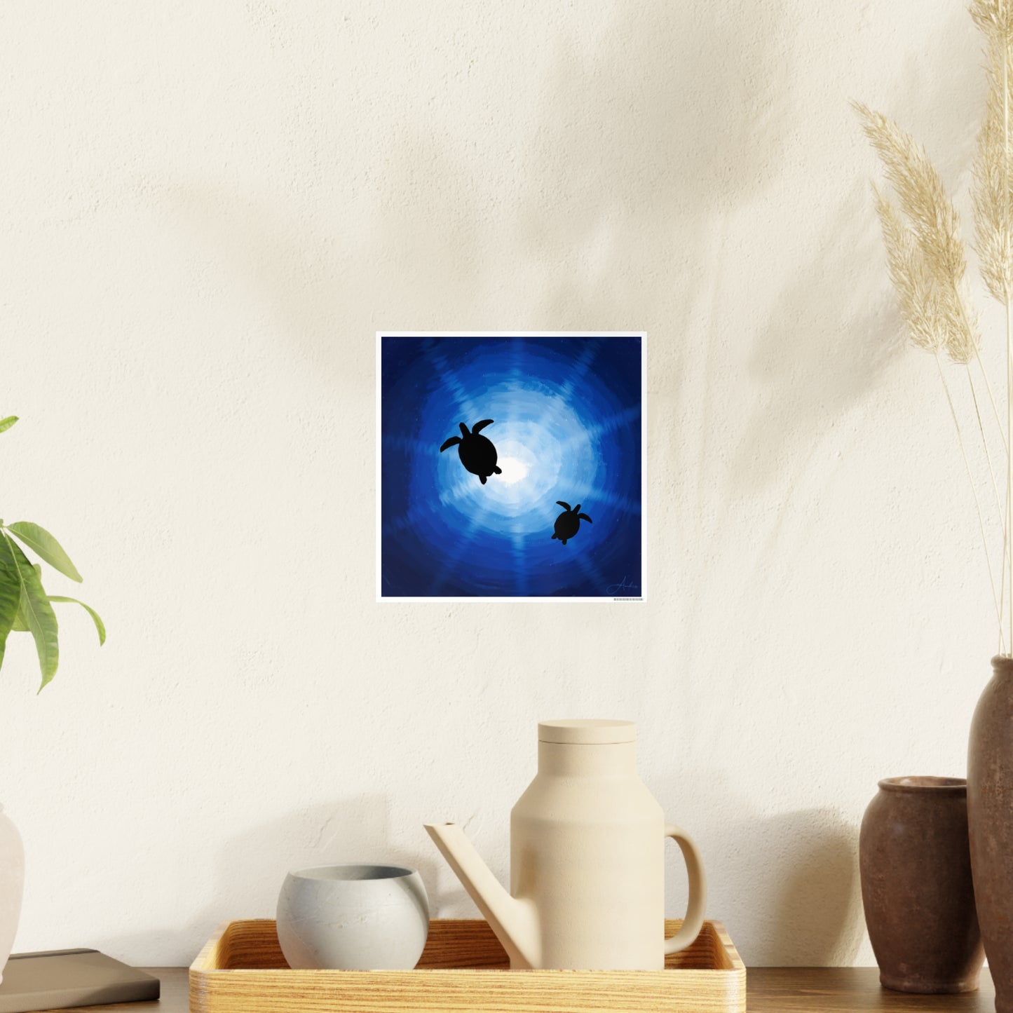 Ocean Turtles Photo Art Poster - Serene Sea Wall Decor Drawn by Anndria