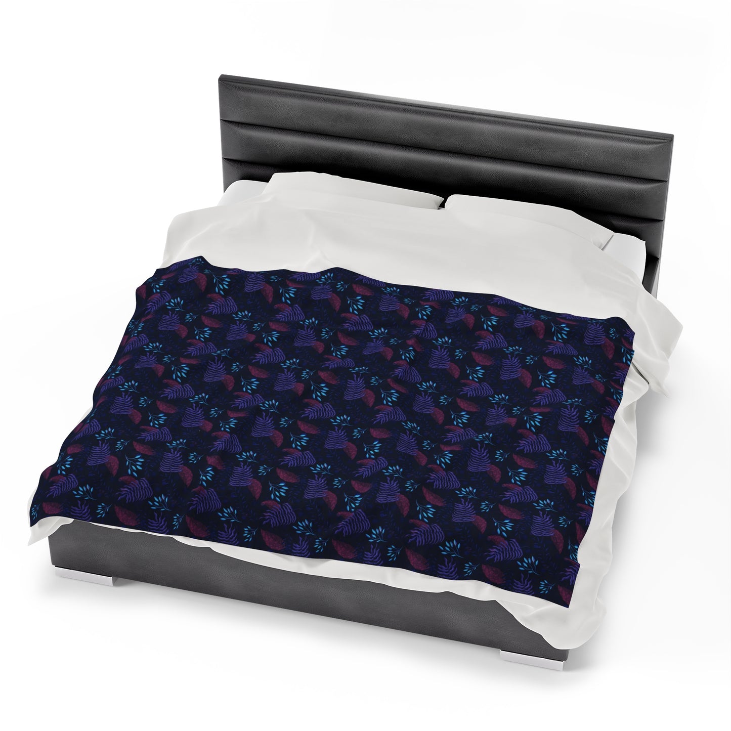 Plush Blanket - Purple and Blue Botanical Pattern by Anndria