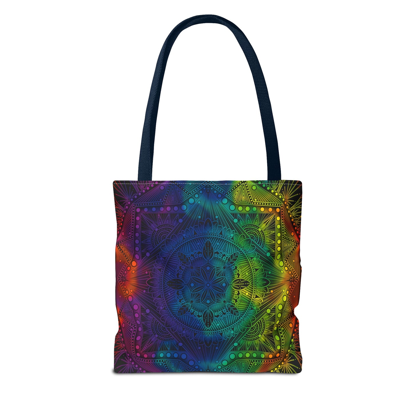 Holographic Mandala Tote Bag - Rainbow Custom Design by Anndria, Unique Shoulder Handbag for Women, Colorful Beach Carryall, Boho Shopping