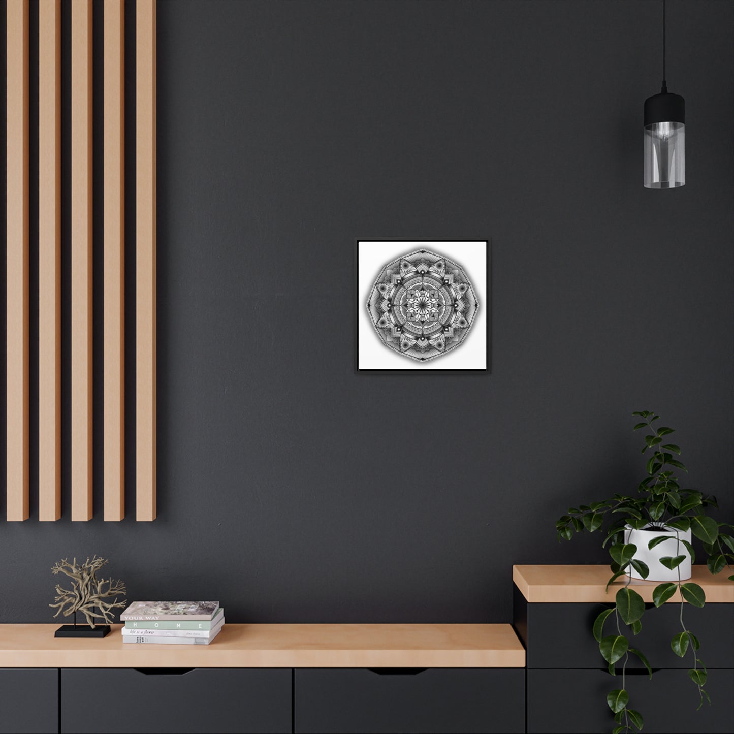Square Frame Canvas Print, Black and White Mandala Artwork by Anndria, Gallery Wall Decor, Minimalist Home Decoration, Zen Meditation Gift,