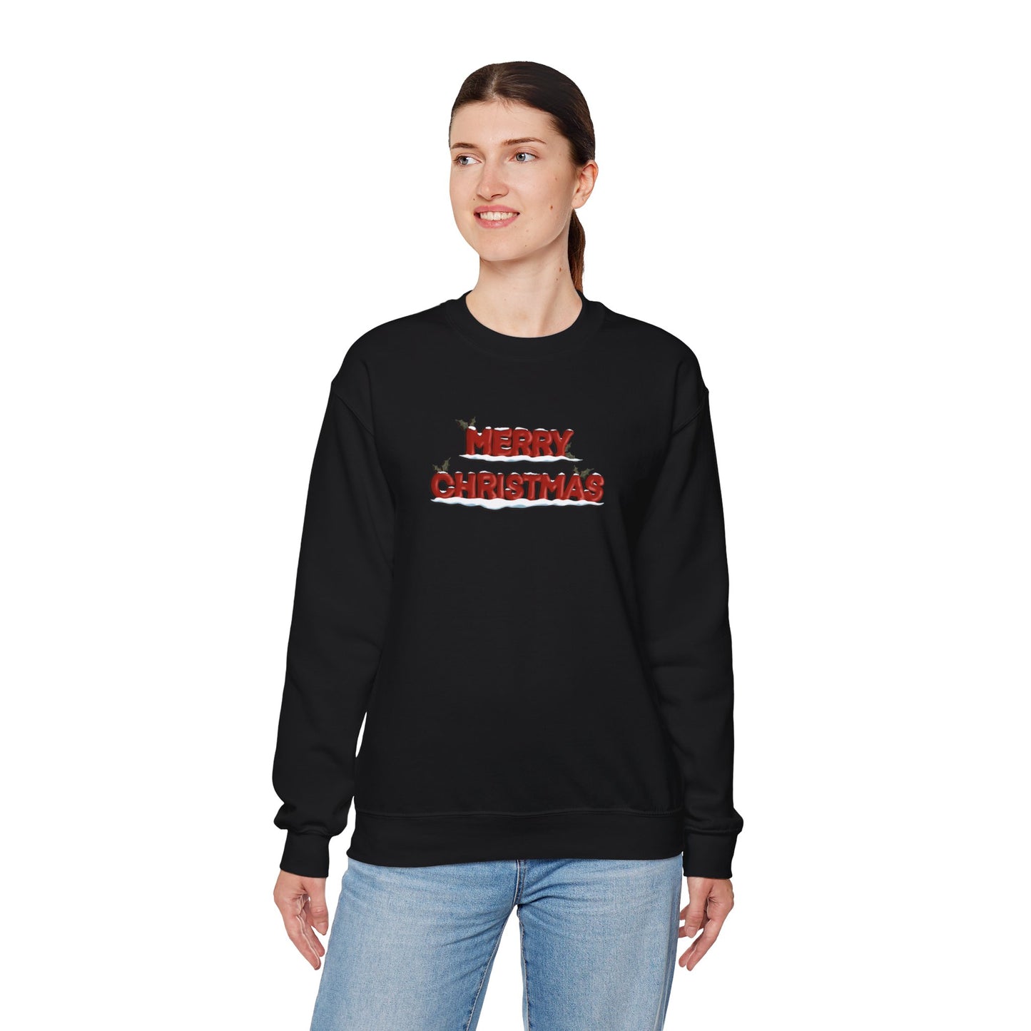 Merry Christmas with Snow and Holly - Unisex Sweatshirt