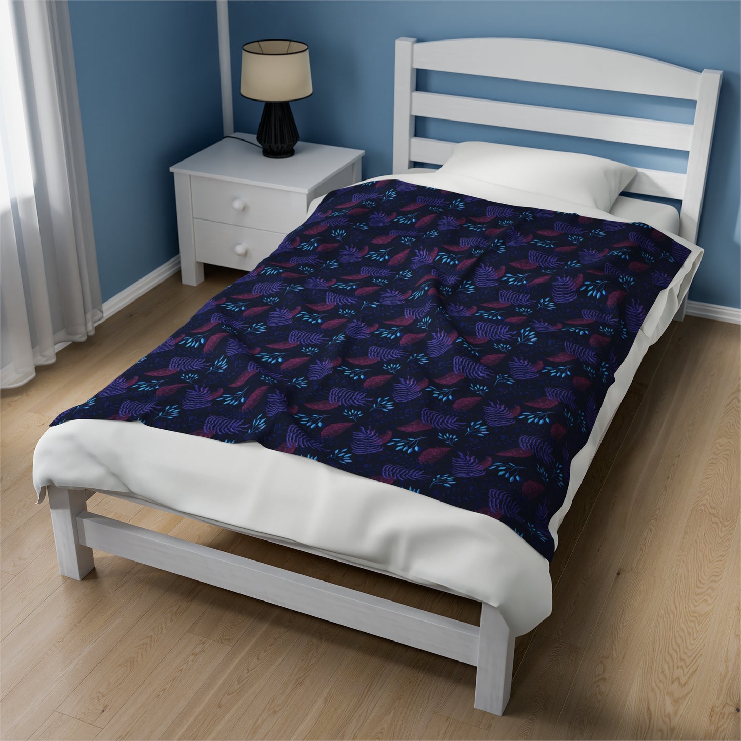 Plush Blanket - Purple and Blue Botanical Pattern by Anndria