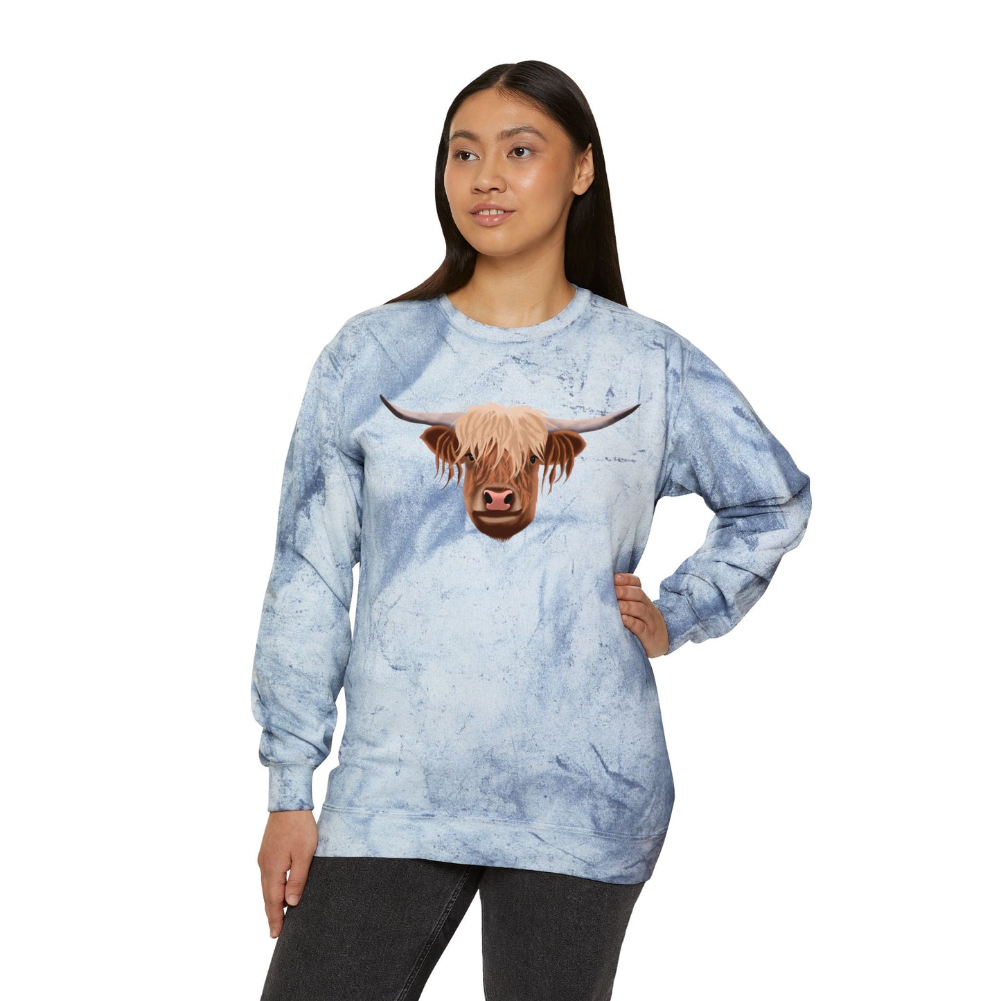 Highland Cow Color Blast Unisex Crewneck Sweatshirt - Vibrant & Cozy Apparel