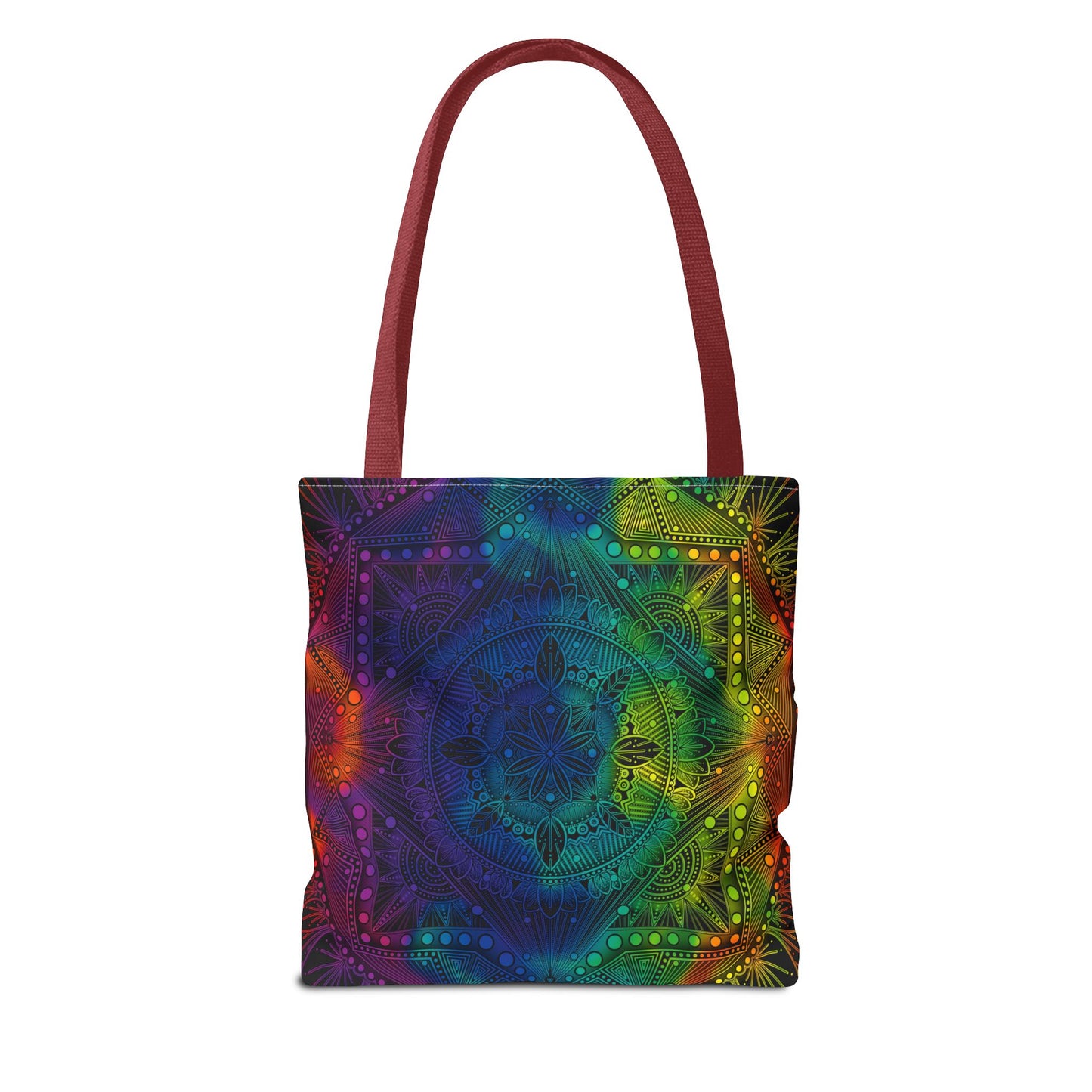 Holographic Mandala Tote Bag - Rainbow Custom Design by Anndria, Unique Shoulder Handbag for Women, Colorful Beach Carryall, Boho Shopping