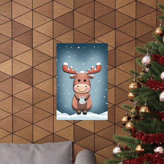Moose Poster, Rustic Home Decor, Winter Wall Art, Frosty Sips Print, Christmas Gift, Animal Art Print, Wildlife Art, Vertical Poster