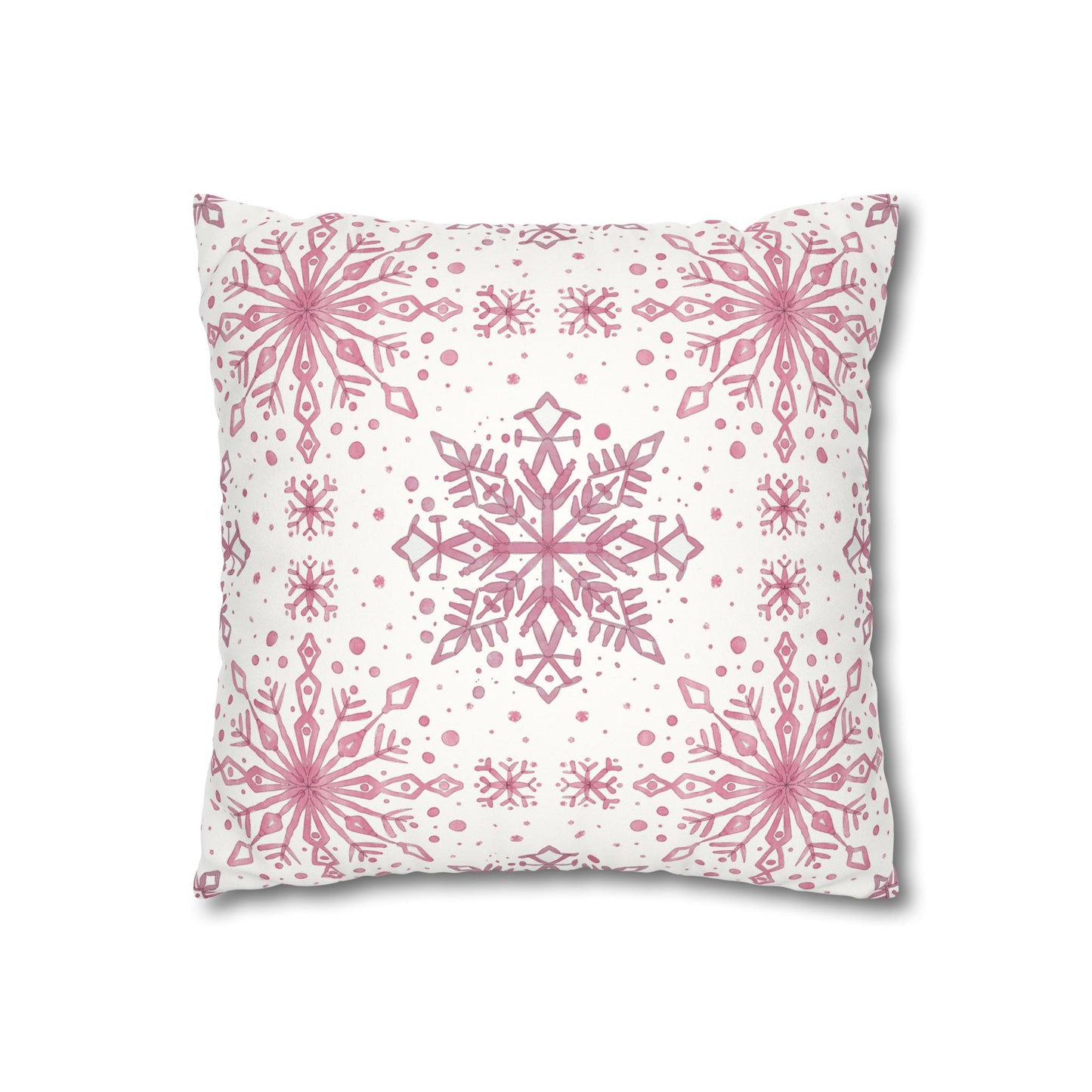 Pillowcase Watercolor Snowflake Design - Pink and White