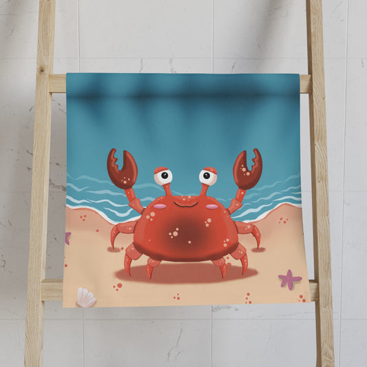 Cute Crab Beach Hand Towel - Fun Beach Decor - Beachside Pincher drawn by Anndria