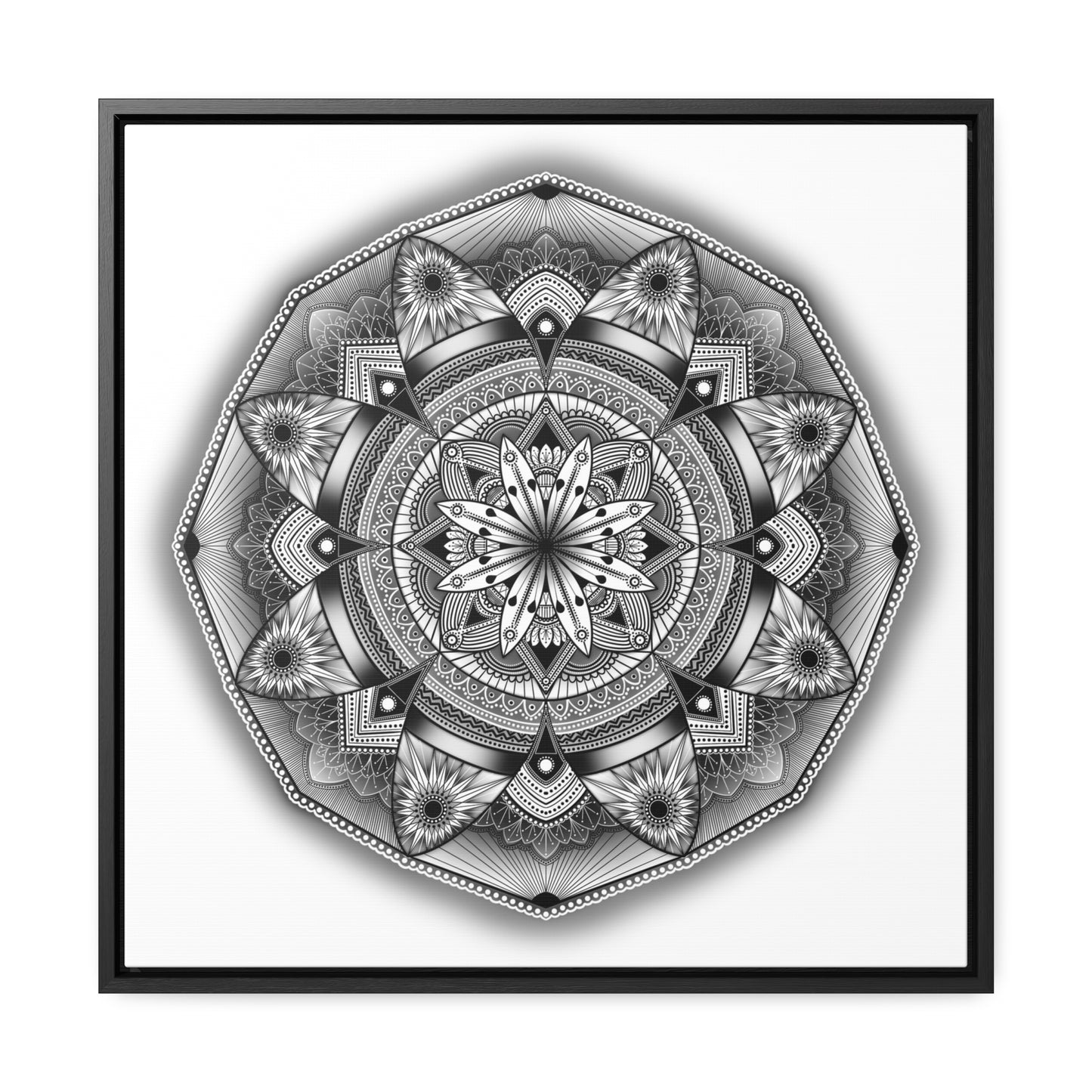 Square Frame Canvas Print, Black and White Mandala Artwork by Anndria, Gallery Wall Decor, Minimalist Home Decoration, Zen Meditation Gift,